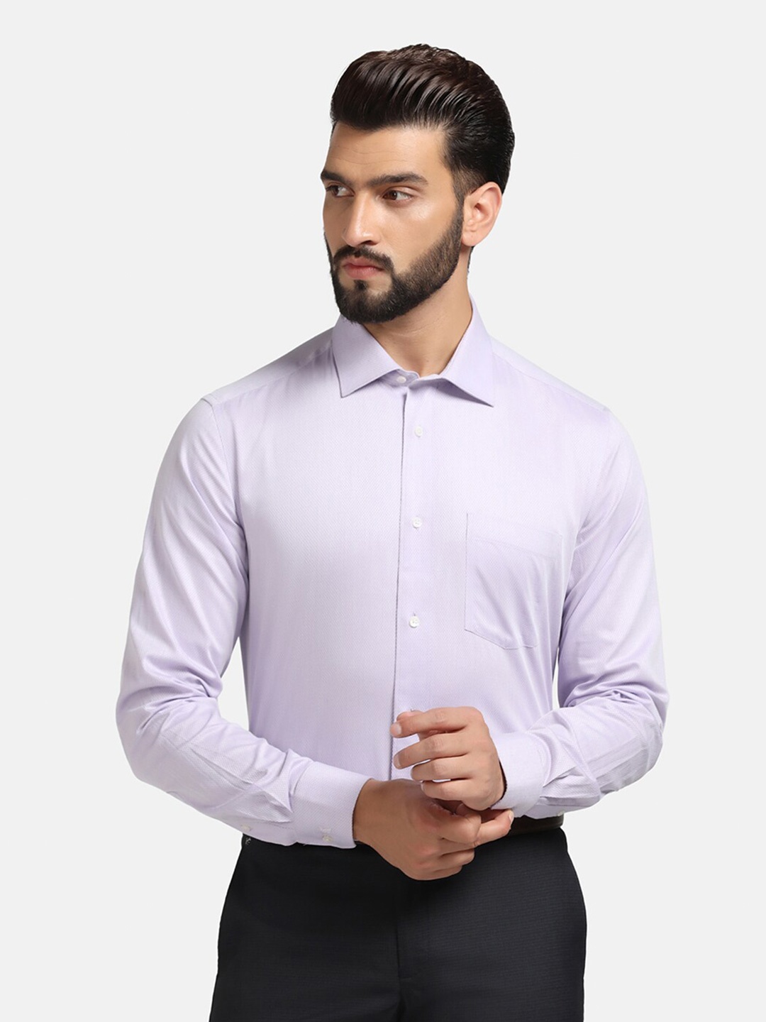 

Blackberrys India Slim Slim Fit Textured Long Sleeve Pocket Cotton Formal Shirt, Lavender