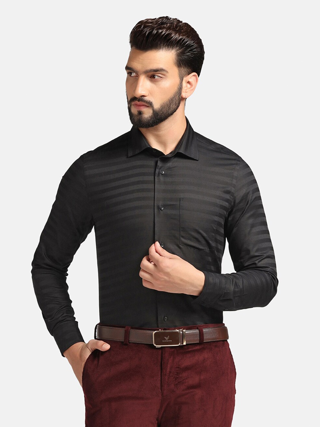 

Blackberrys India Slim Fit Horizontal Stripes Cotton Formal Shirt, Black