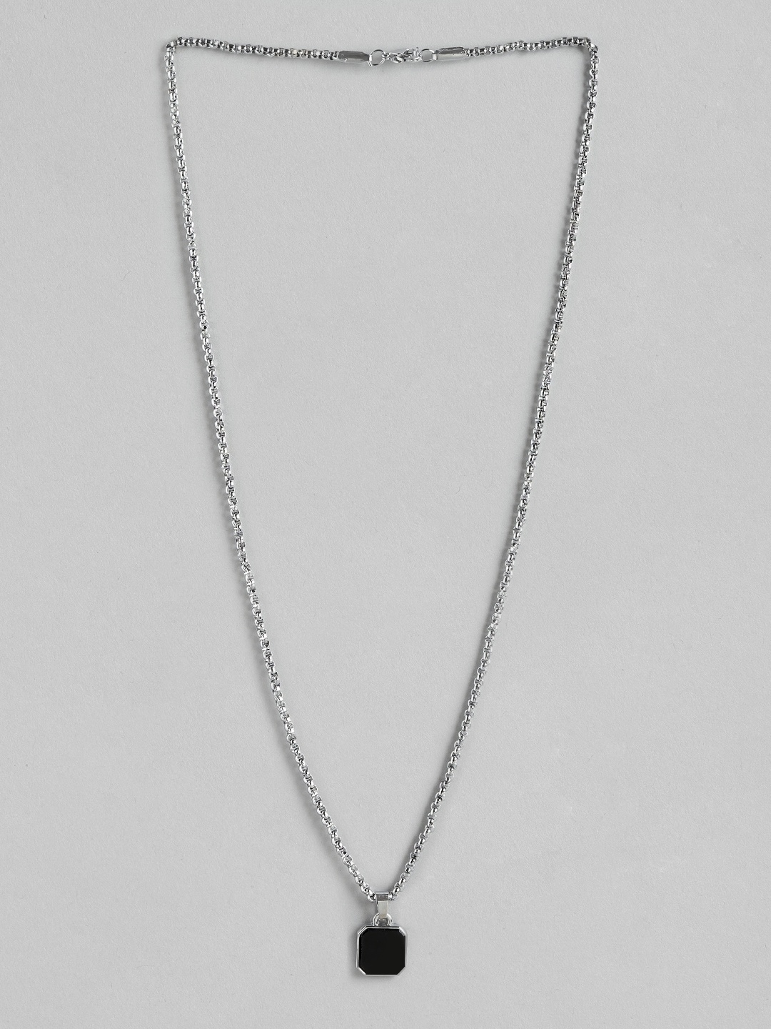 

PARIS HAMILTON Men Square Cubic Zirconia Studded Pendant with Chain, Black
