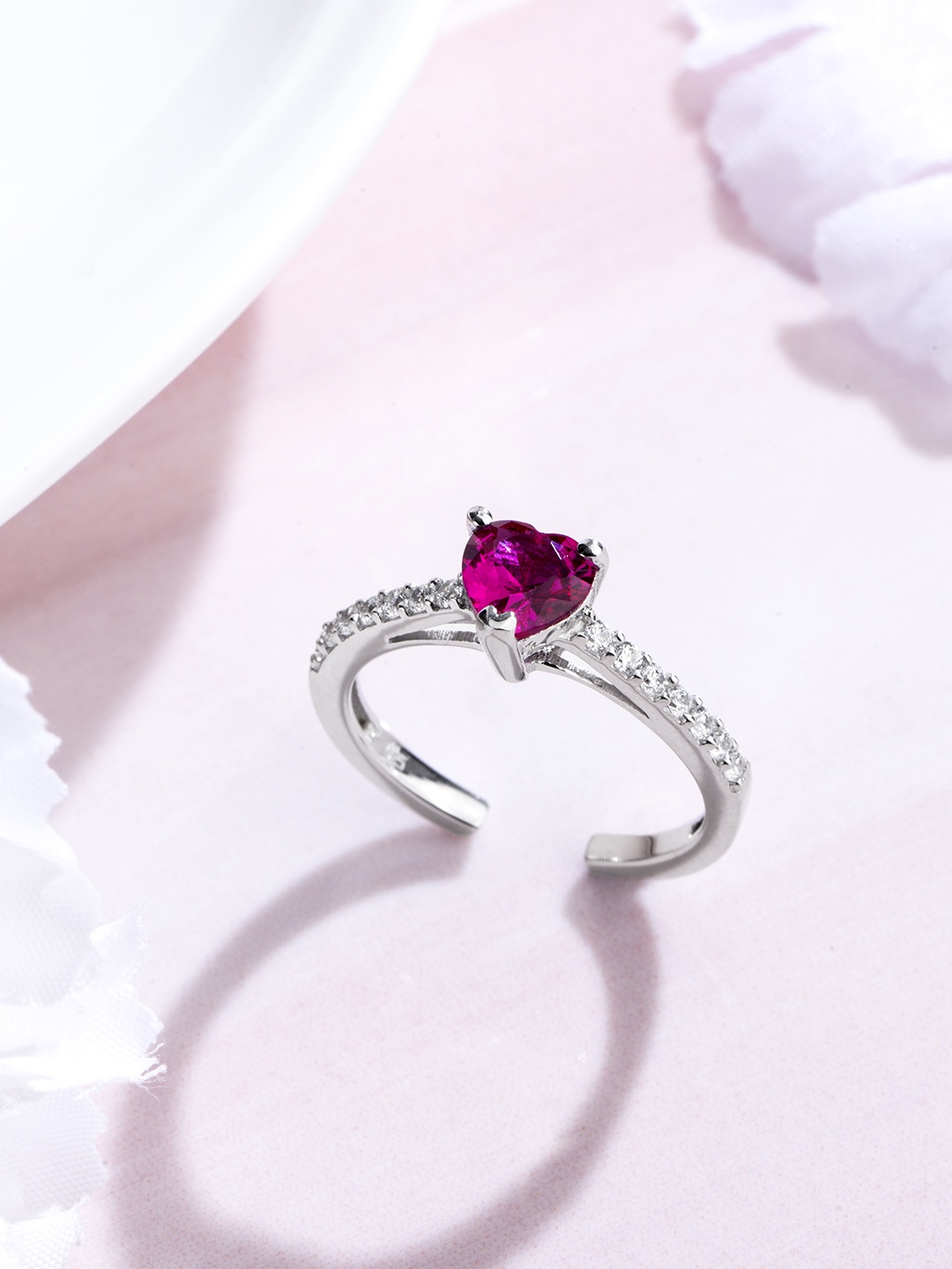 

Zavya Women Rhodium-Plated CZ Studded Sterling Silver Finger Ring