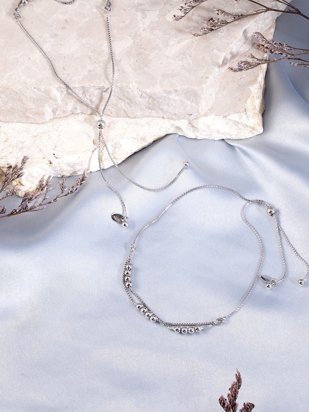 

Zavya Women Set of 2 Rhodium-Plated Sterling Silver Anklets