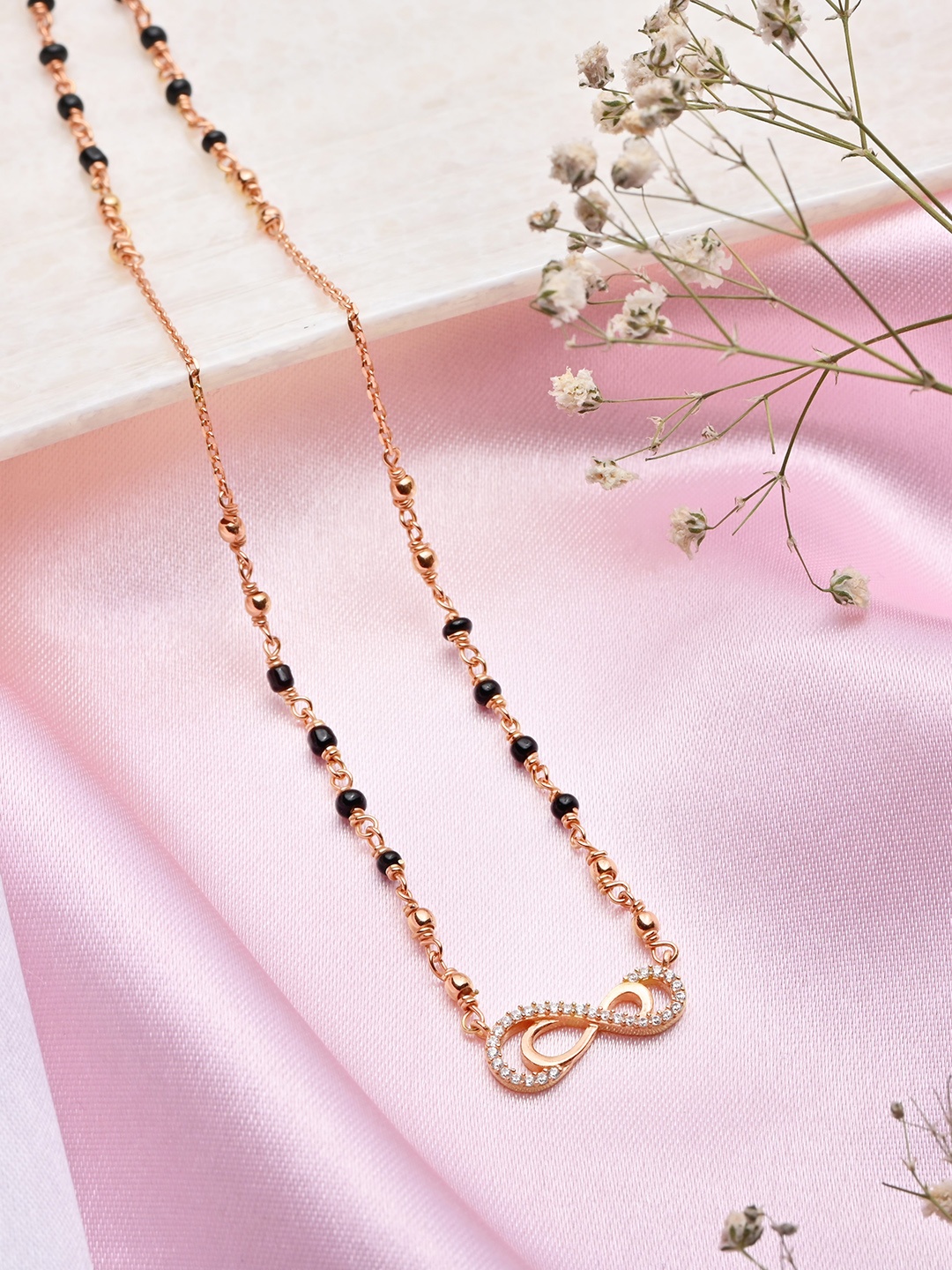 

Zavya 925 Sterling Silver Rose Gold-Plated Stones-Studded Mangalsutra