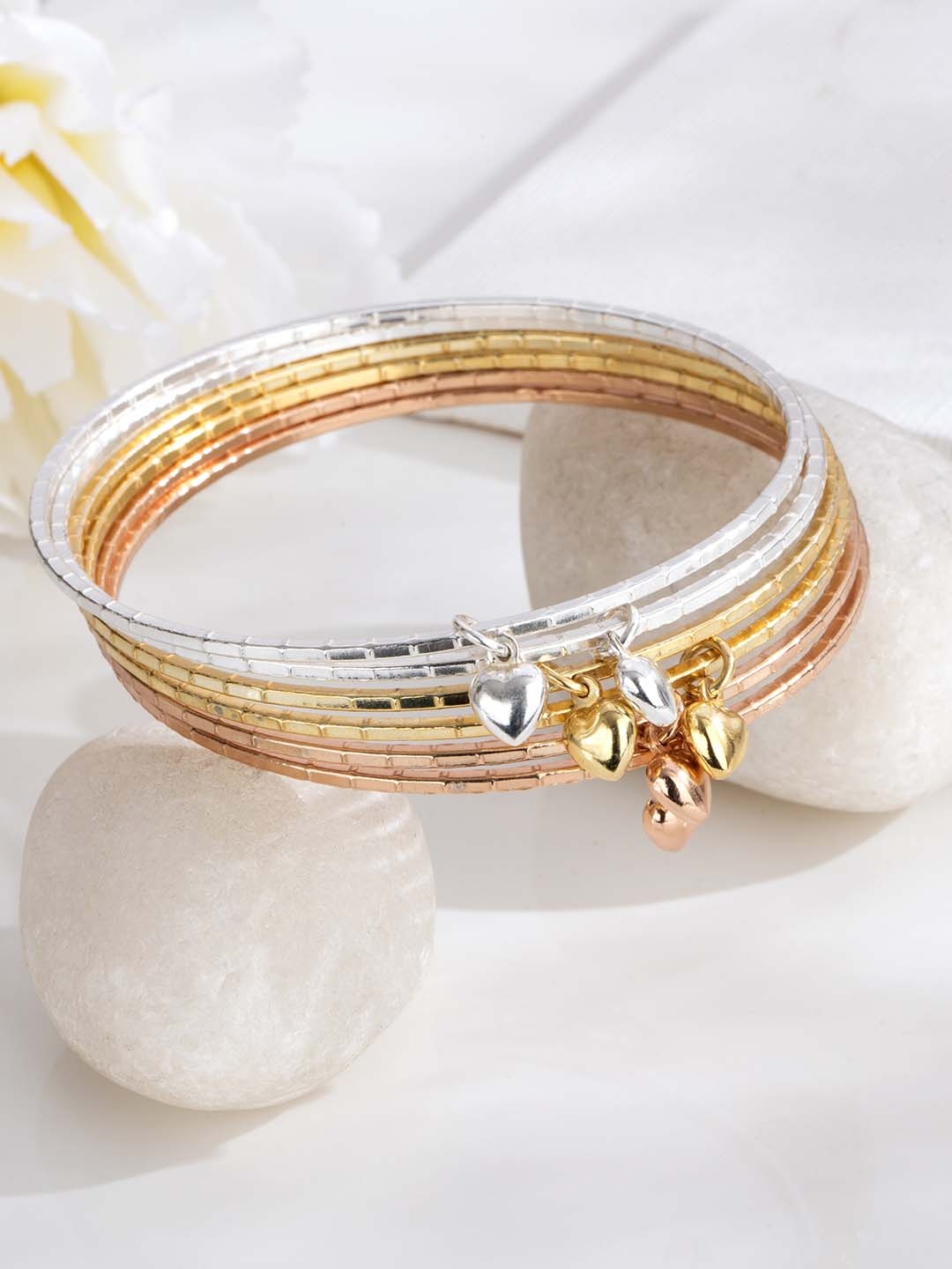 

Zavya 925 Sterling Silver Set of 6 Rhodium-Plated Bangles, Multi