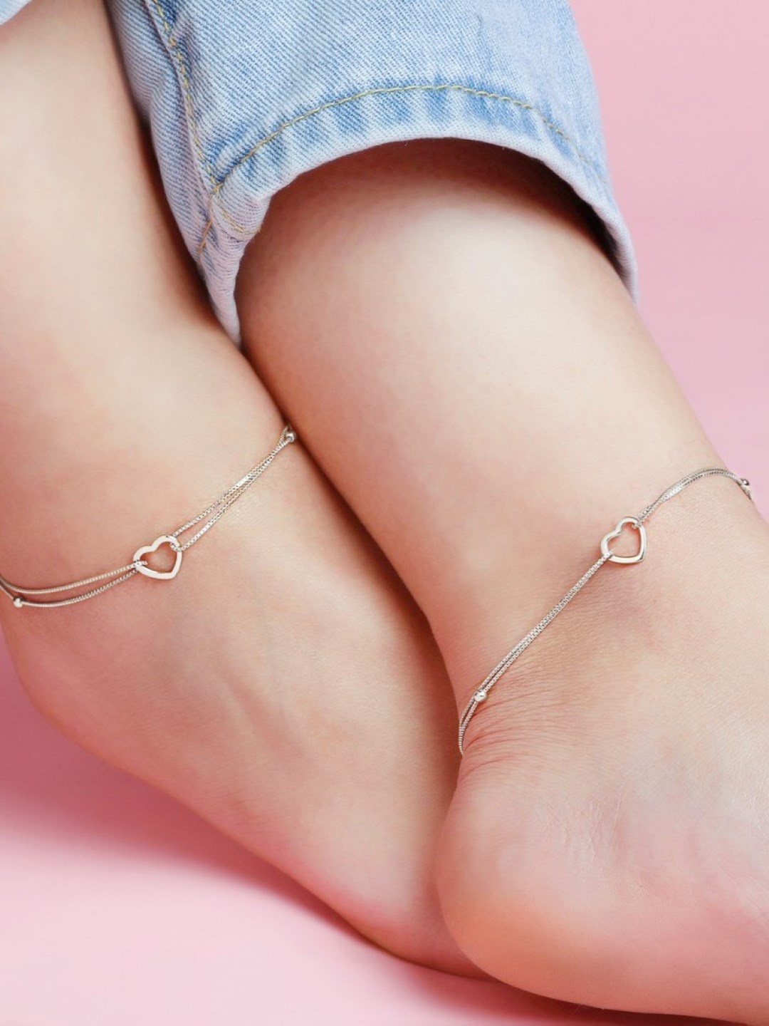 

Zavya 925 Sterling Silver Set of 2 Rhodium-Plated Anklets