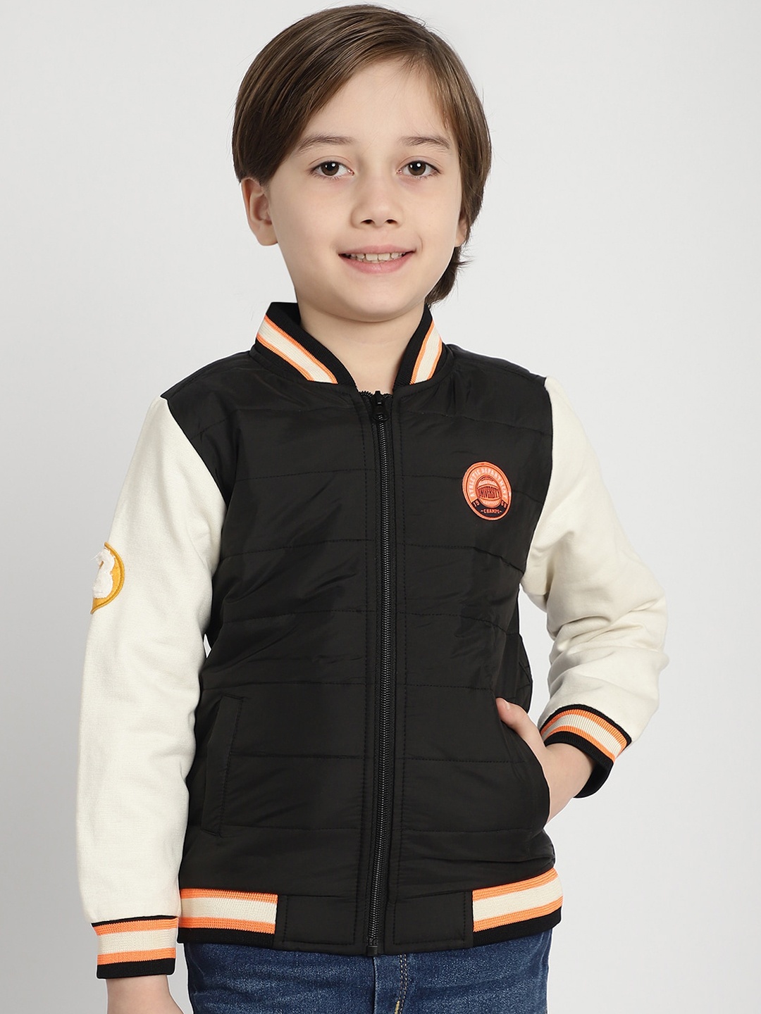 

HOUSE OF VEDAS Boys Stand Collar Lightweight Bomber Jacket, Black
