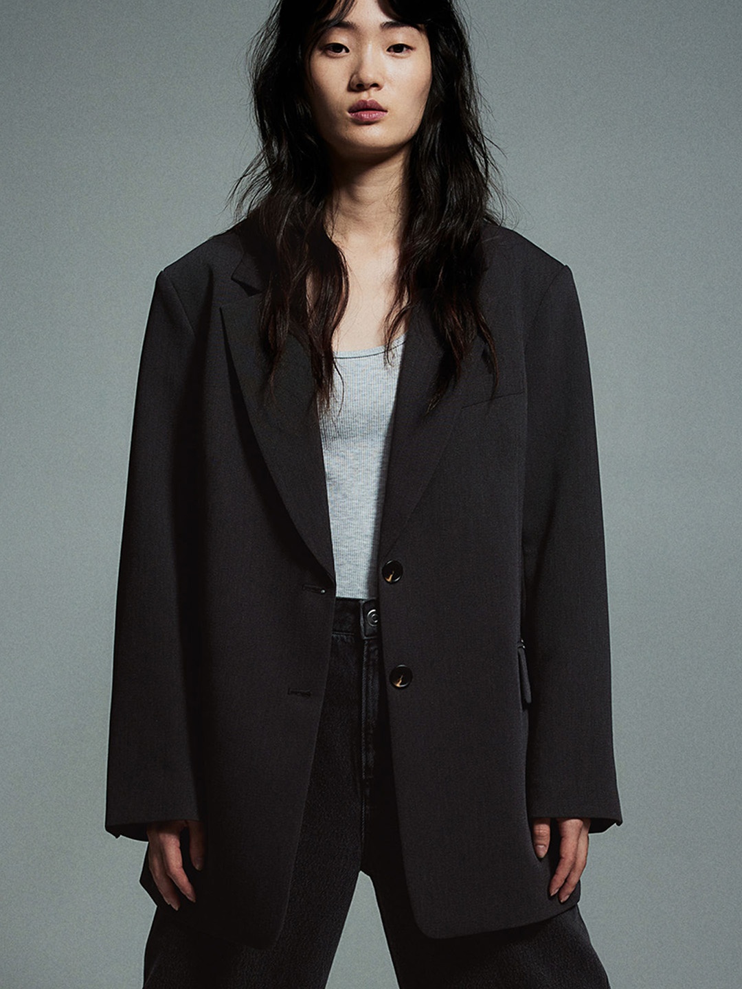 

H&M Oversized Twill Blazer, Black