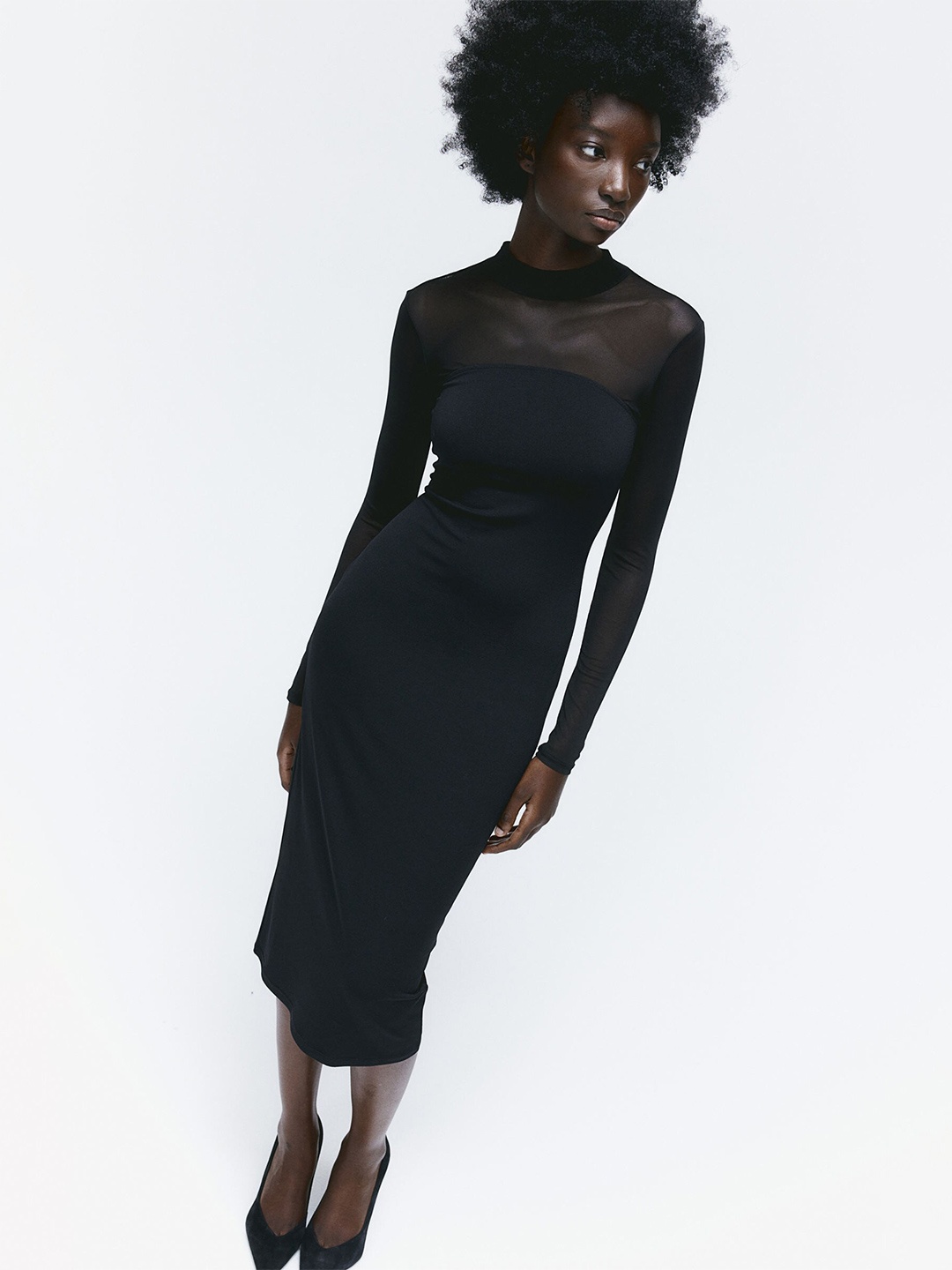 

H&M Stand-Up Collar Dress, Black