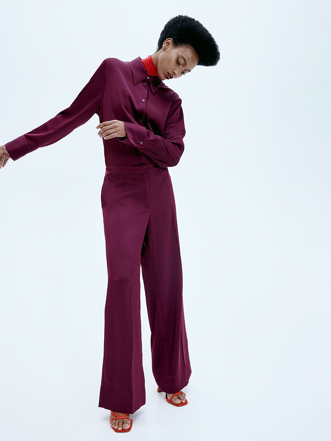

H&M Women Satin Shirt, Burgundy