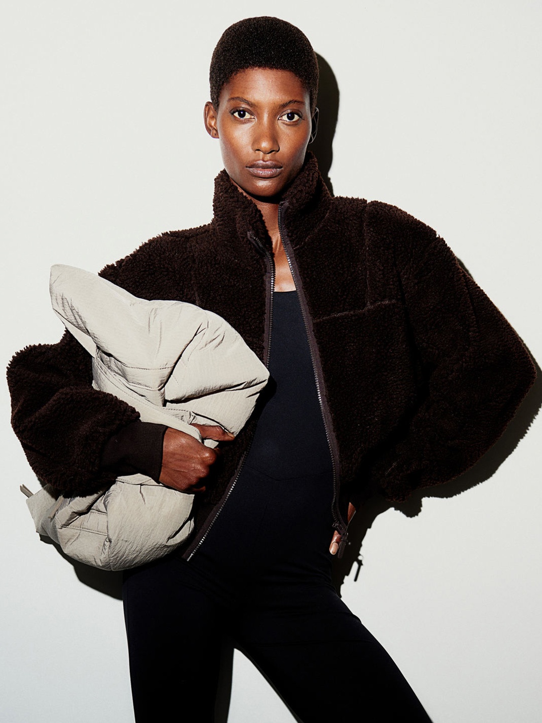 

H&M Zip-Through Teddy Top, Coffee brown
