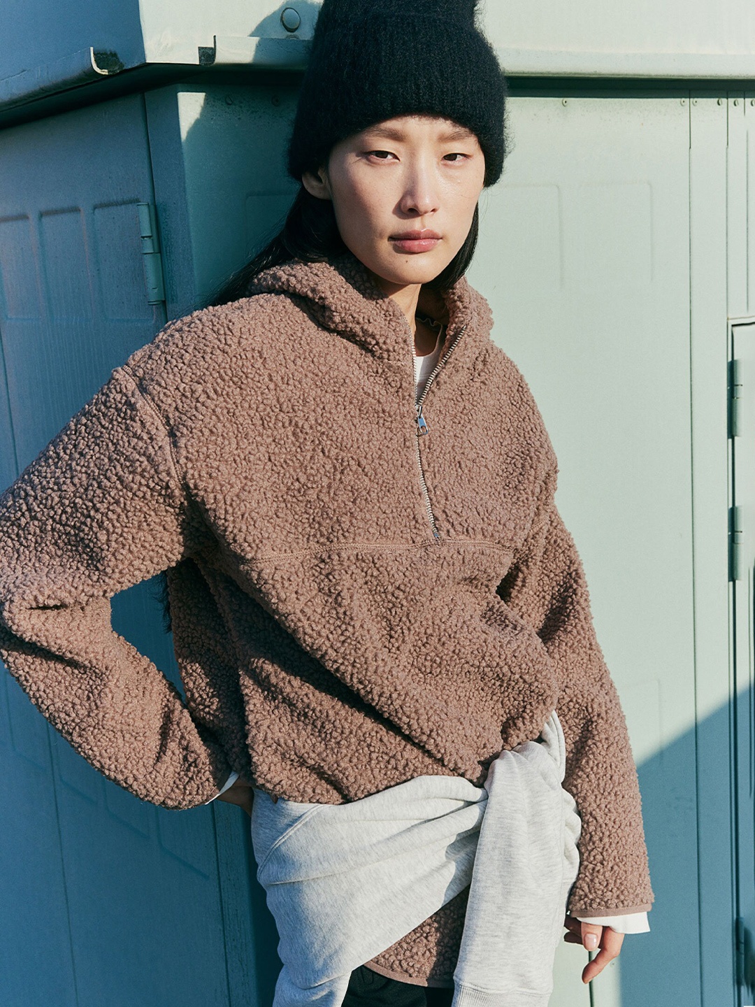 

H&M Zip-Top Teddy Hoodie, Brown