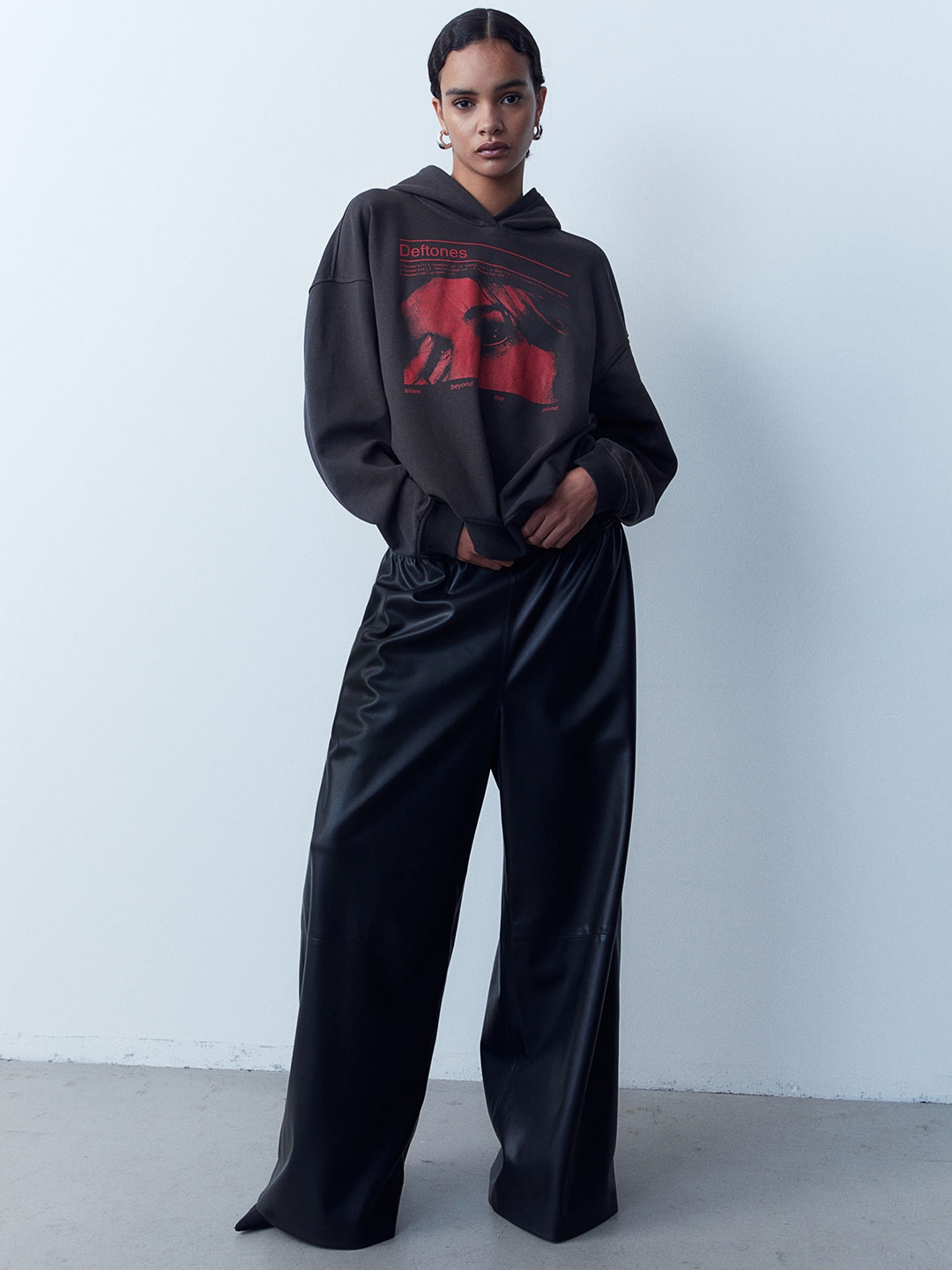 H&M Oversized Motif-Detail Hoodie, Black