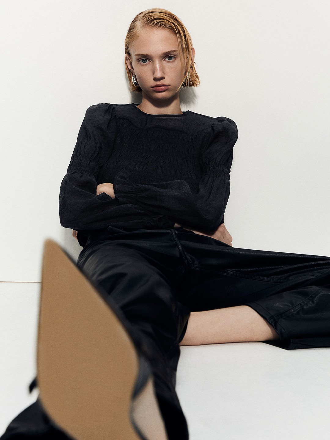 

H&M Smocked Top, Black