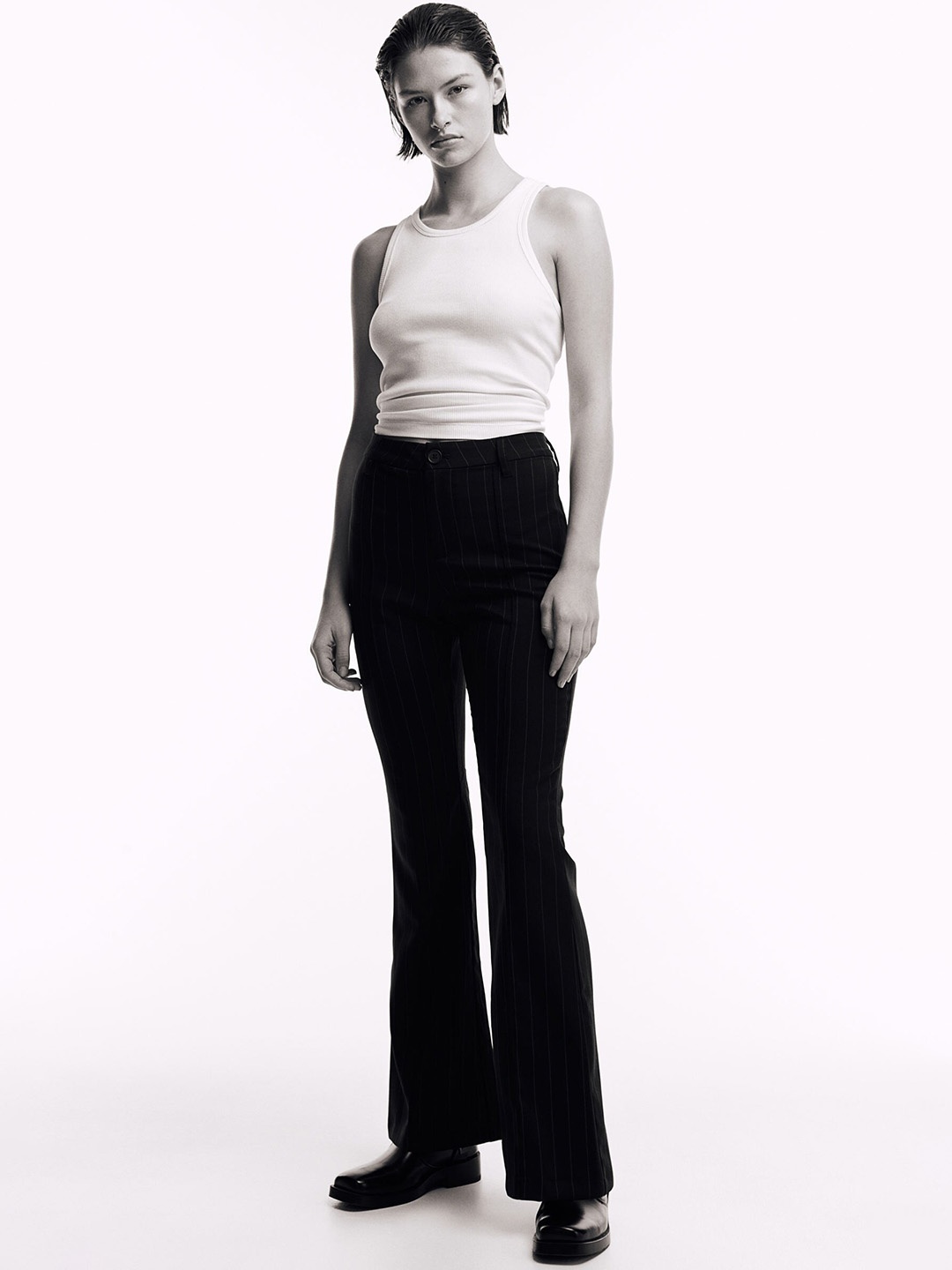 

H&M Women Flared Tailored Trousers, Navy blue