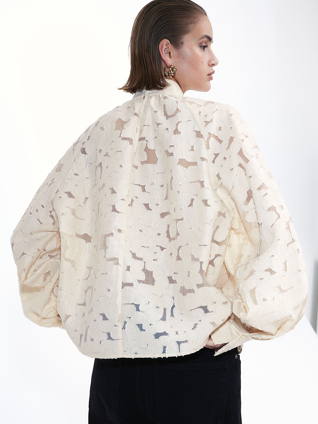 

H&M Textured-Weave Blouse, Beige
