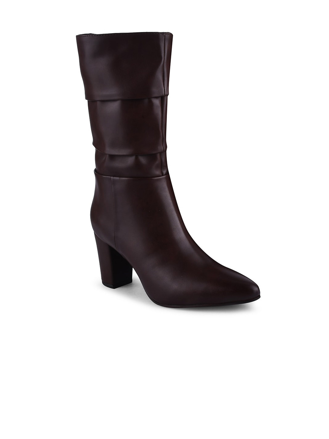 

SHUZ TOUCH Women Scrunch High Top Block-Heel Regular Boots, Coffee brown