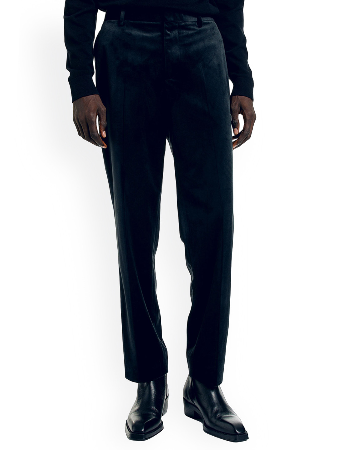 

H&M Men Regular Fit Velvet Suit Trousers, Black