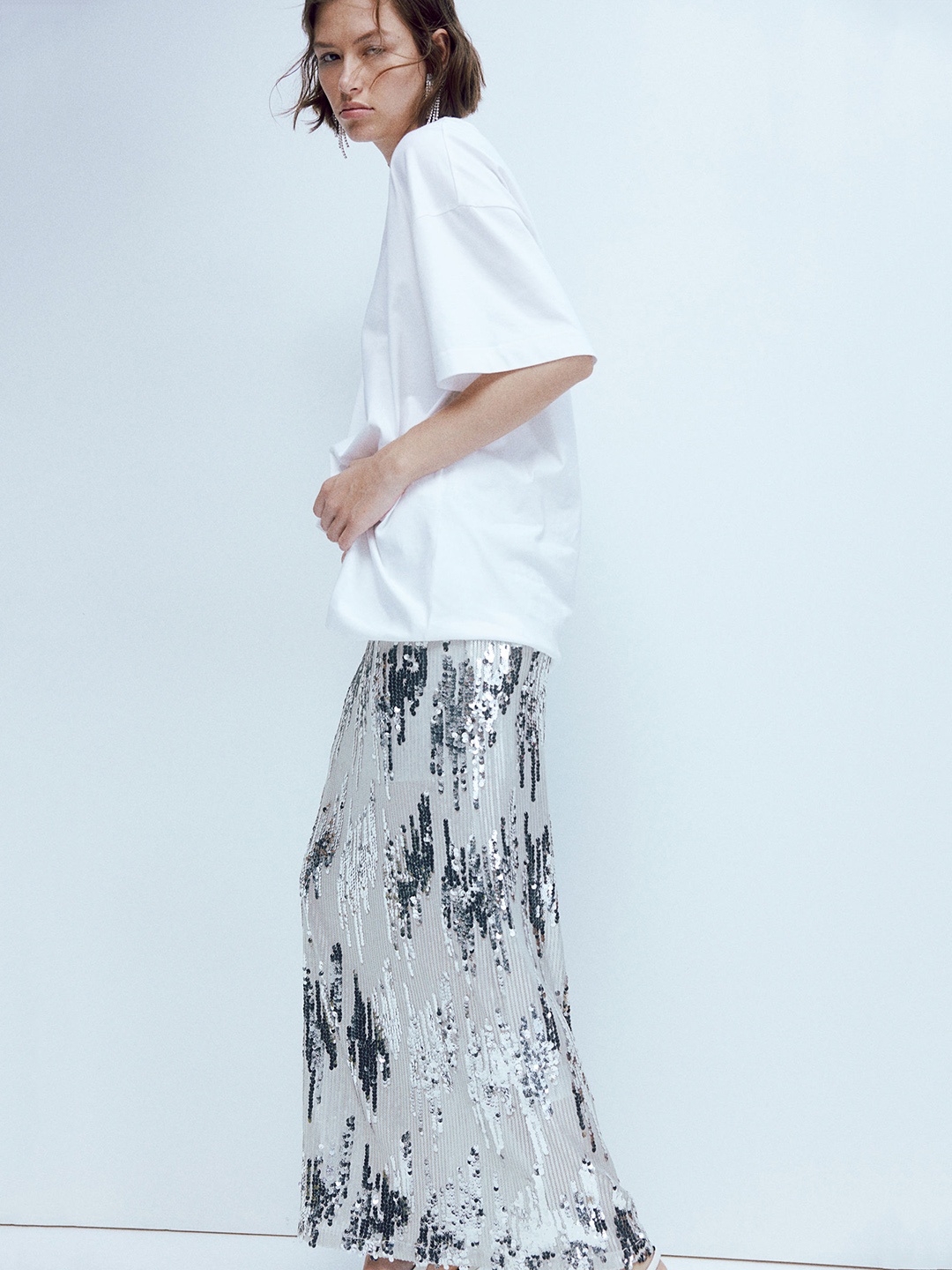 

H&M Sequined Pencil Skirt, Grey