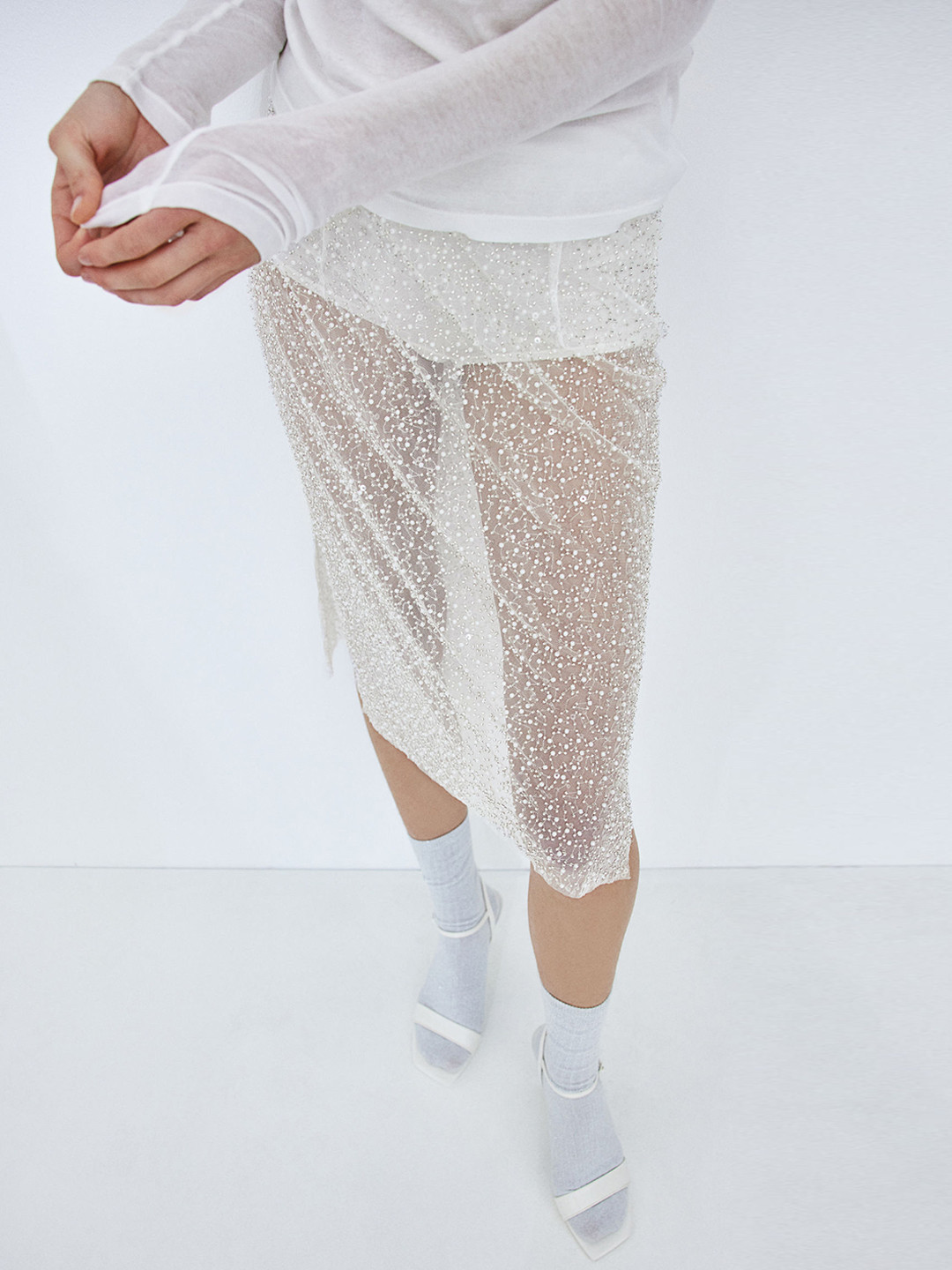 

H&M Bead-Embellished Skirt, White