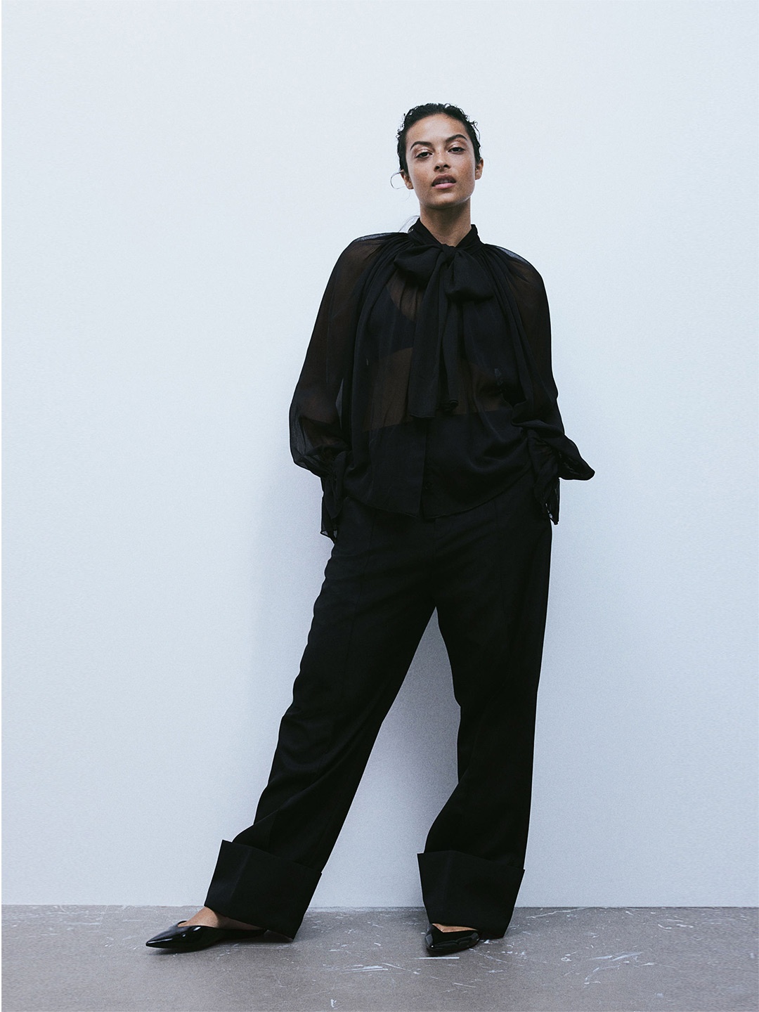 

H&M Tie-Neck Chiffon Blouse, Black