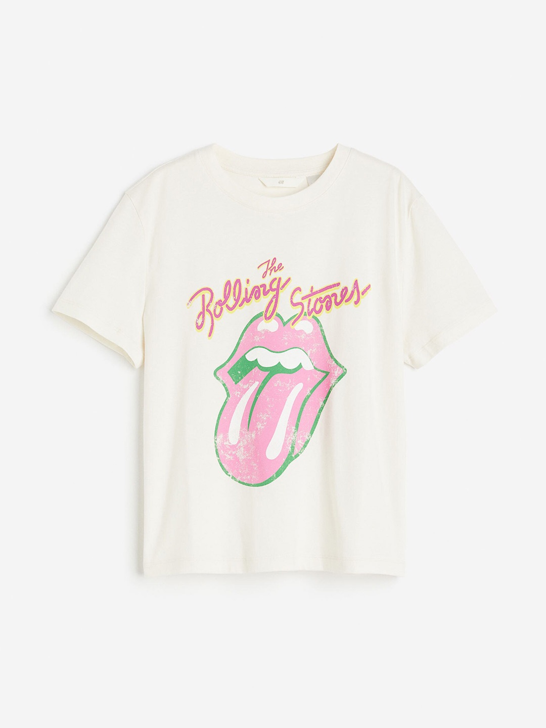 

H&M Women Pure Cotton T-Shirt With A Motif, White
