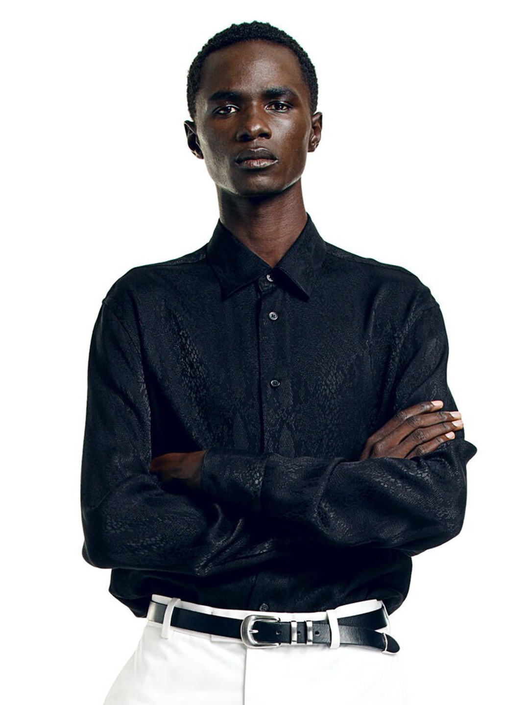 

H&M Regular Fit Jacquard-Weave Shirt, Navy blue