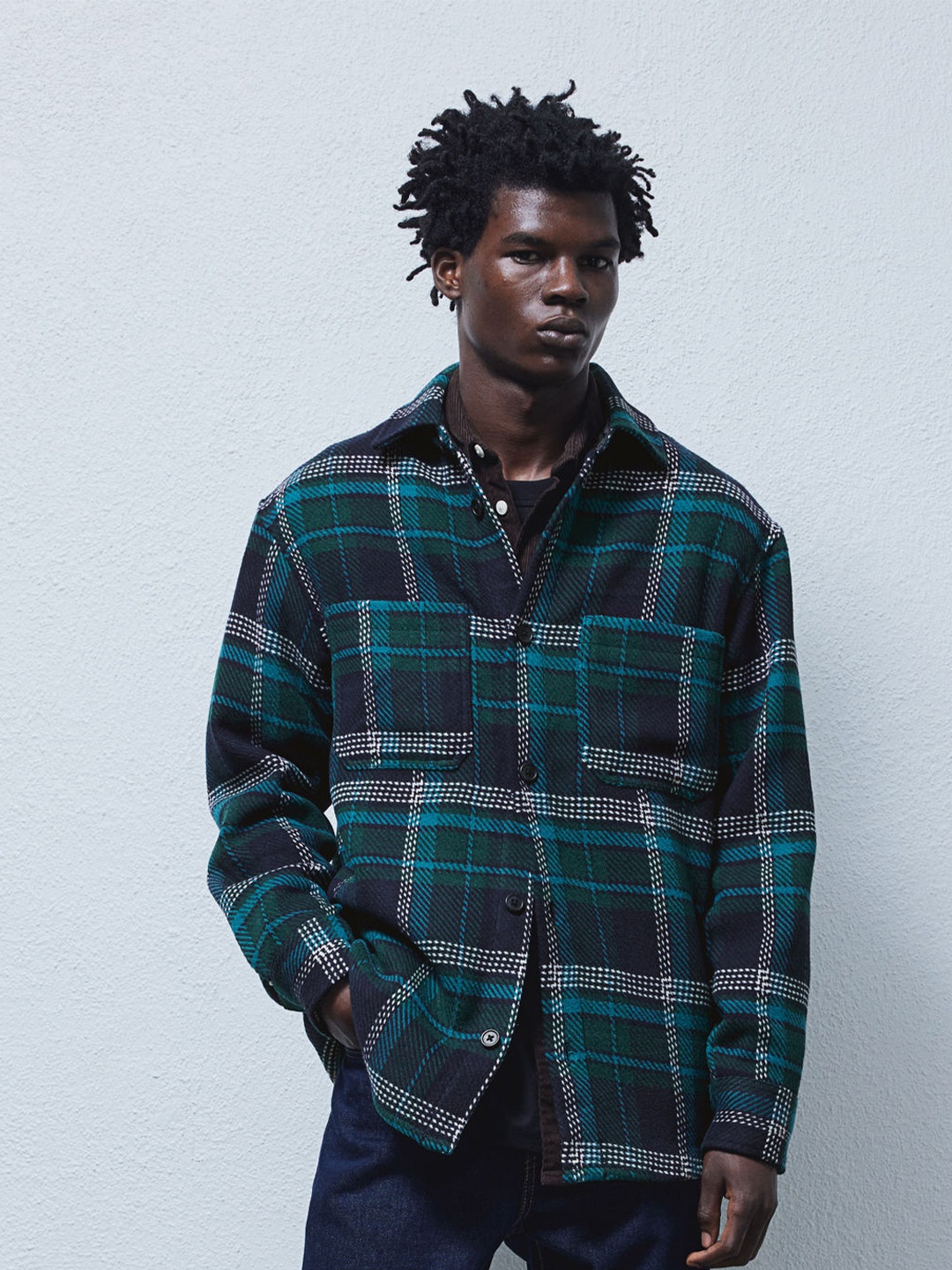 

H&M Relaxed Fit Overshirt, Turquoise blue