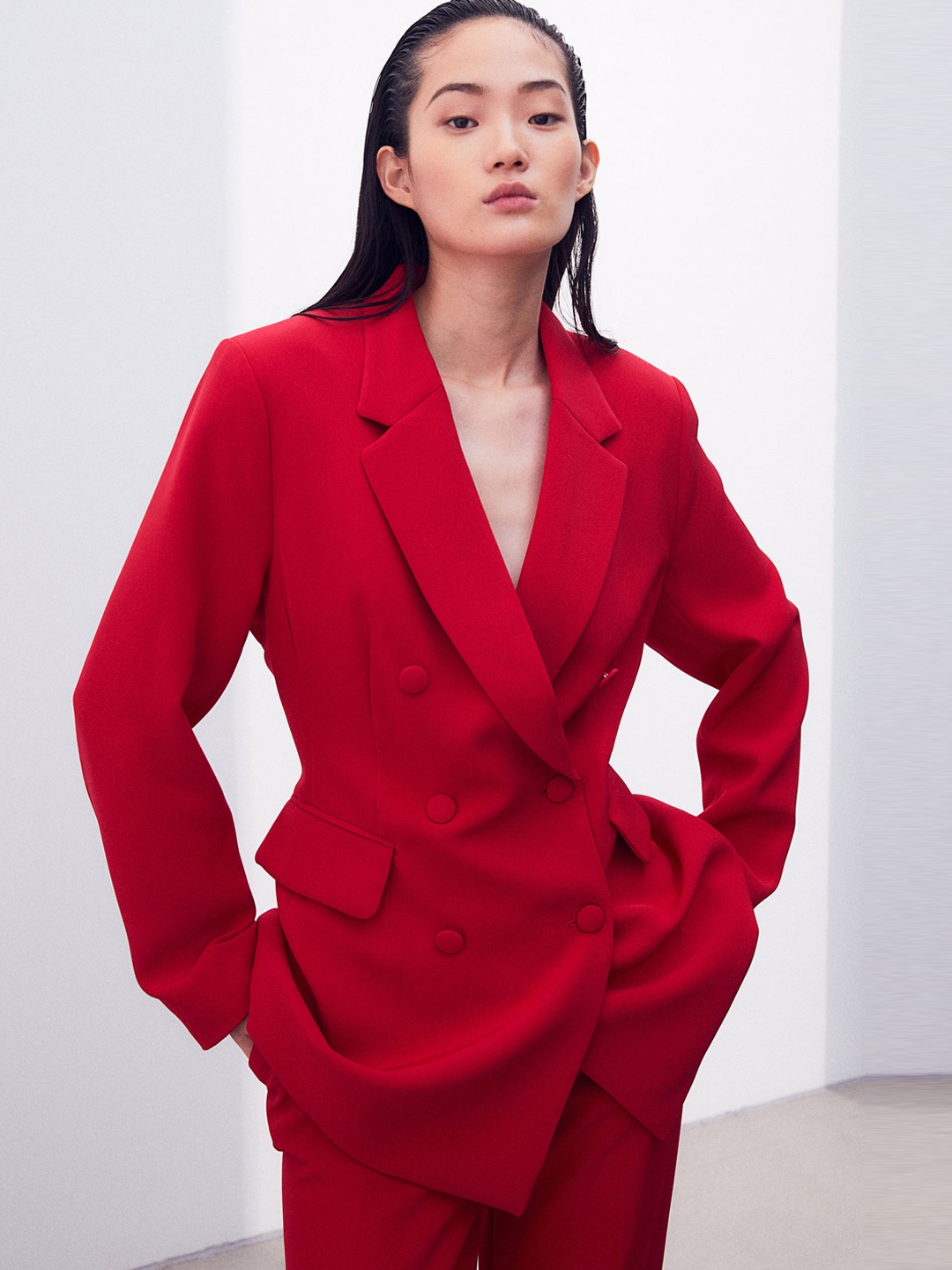

H&M Double-Breasted Blazer, Red