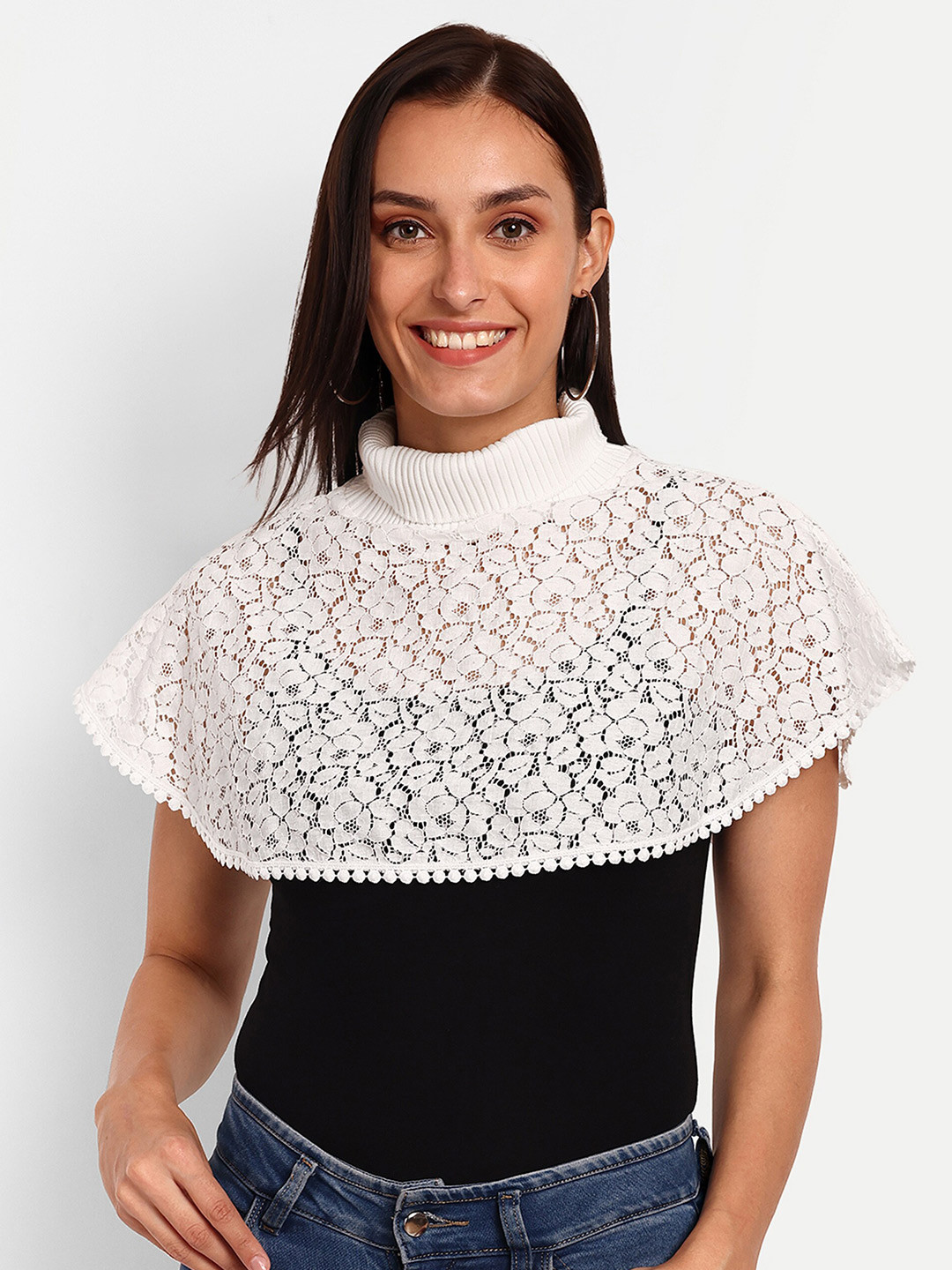 

Espresso Self Design Cotton Crop Shrug, White