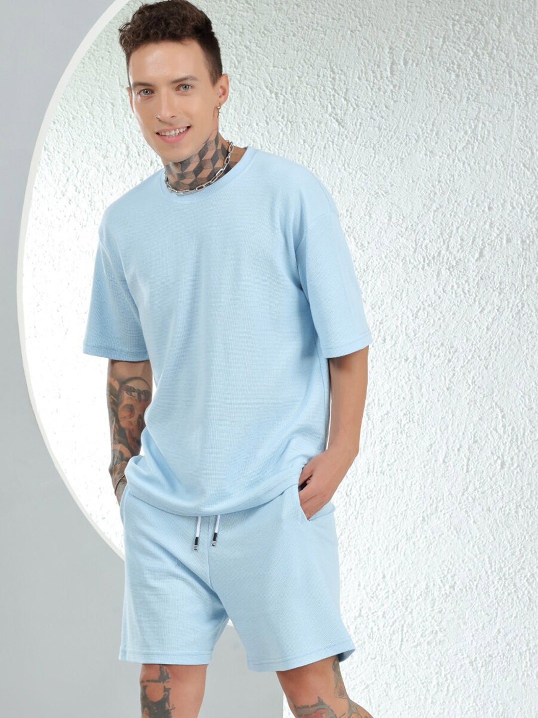 

DIMEH Round Neck T-Shirt With Shorts, Blue