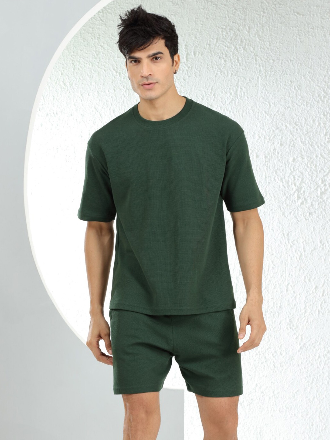 DIMEH Round Neck Oversized T-shirt With Shorts, Green