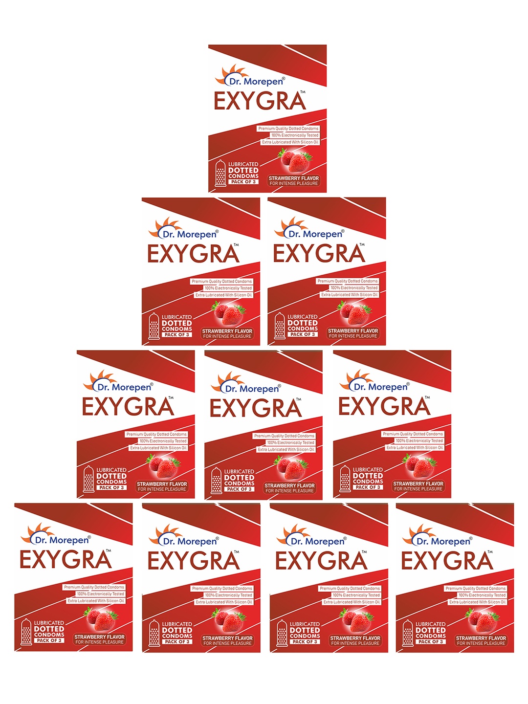 

Dr. Morepen Set of 10 Exygra Strawberry Flavoured Condoms, Red