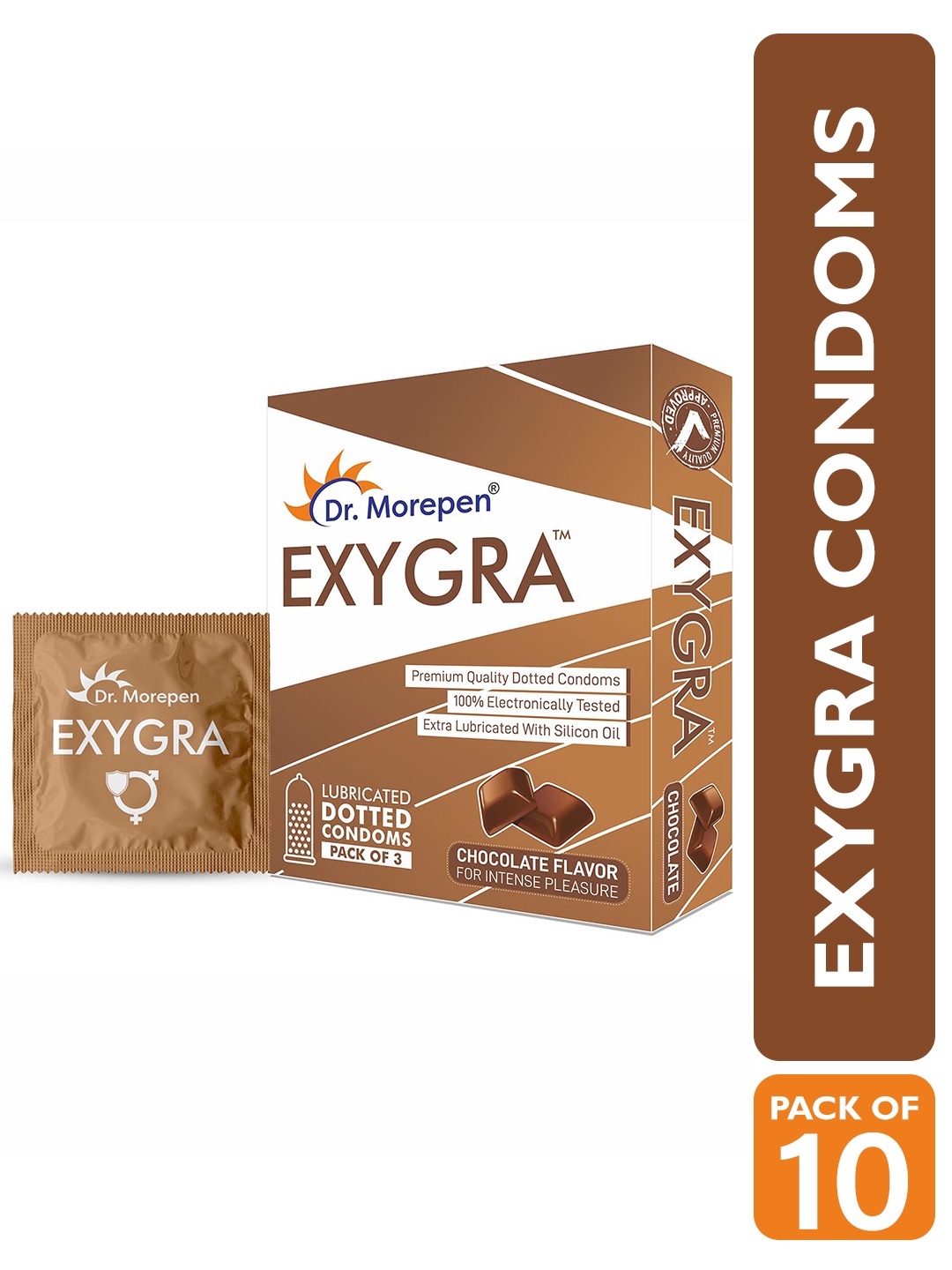 

Dr. Morepen Set of 10 Exygra Chocolate Flavoured Condoms, Brown