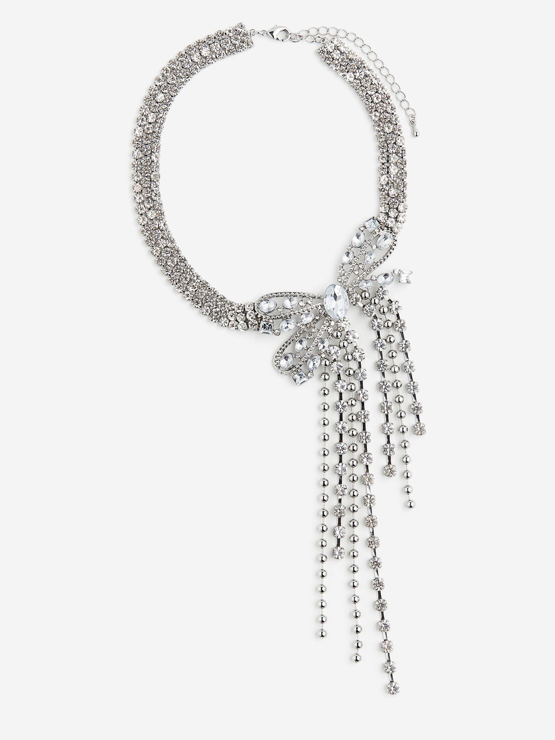 

H&M Bow-Detail Rhinestone Necklace, Silver