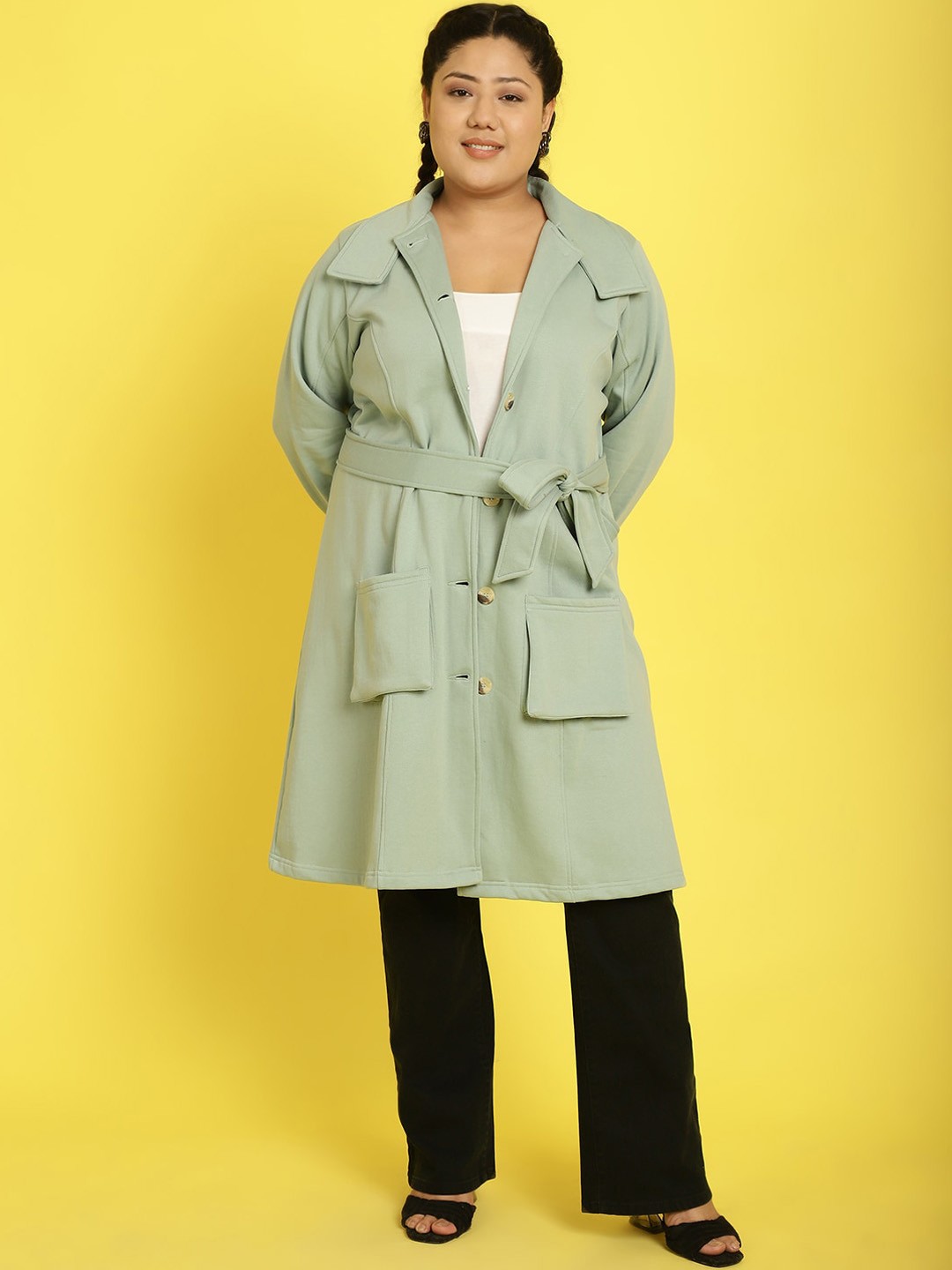 

theRebelinme Plus Size Fleece Longline Tailored Jacket, Green
