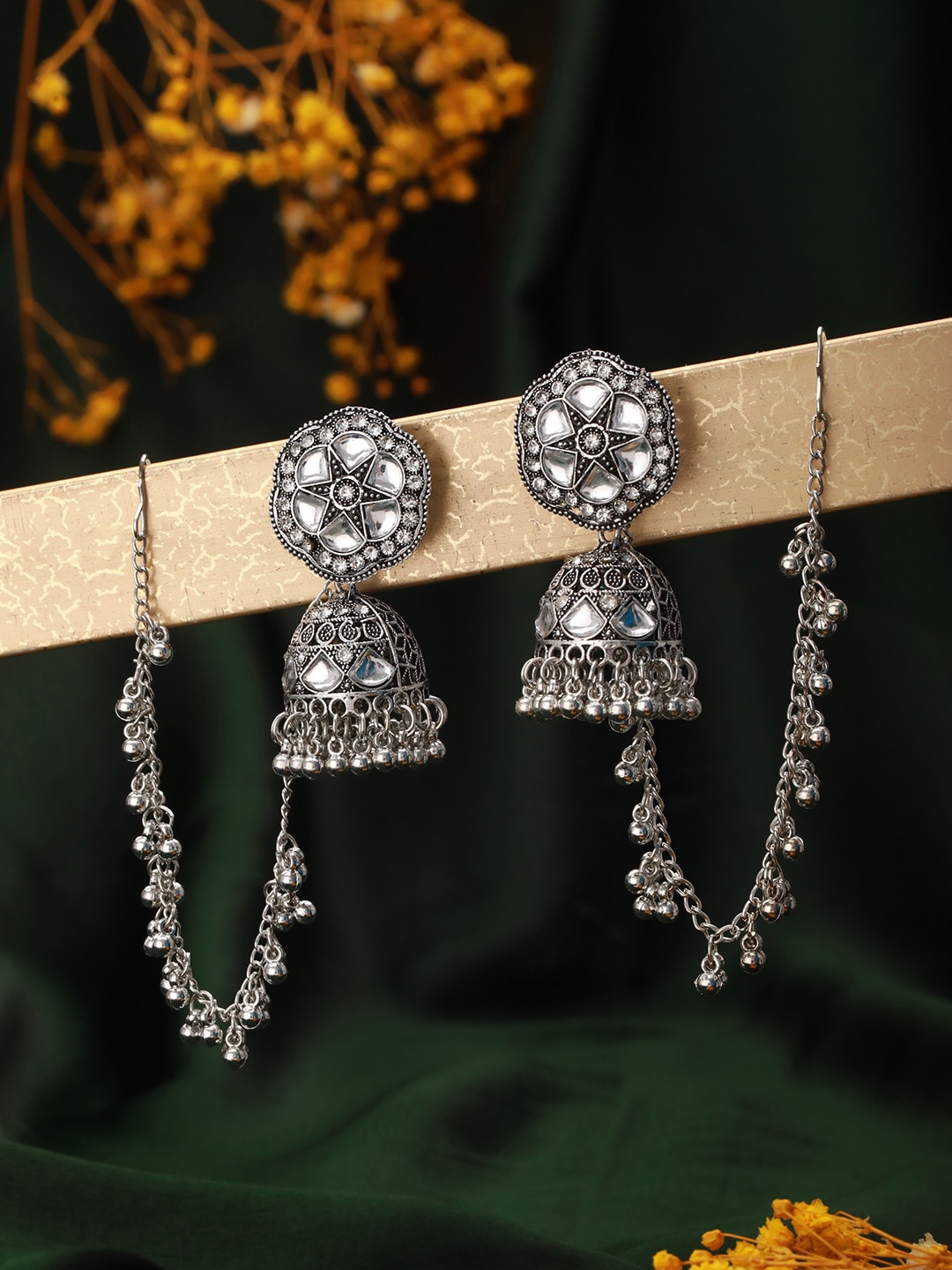 

Aadvik Designs Silver-Plated Jhumkas
