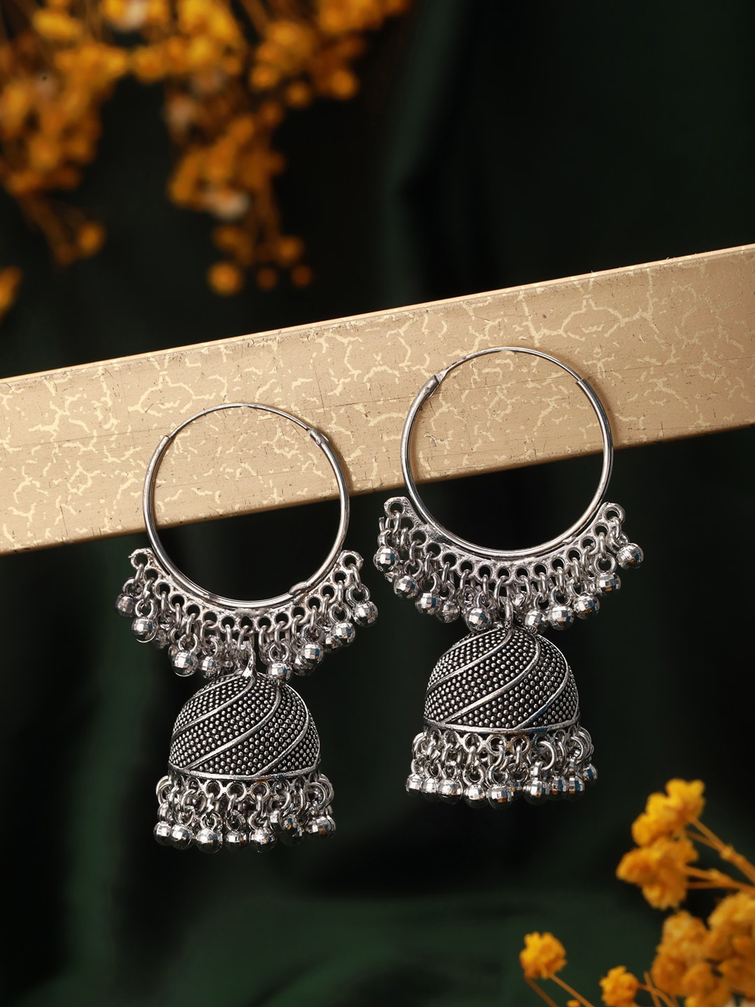 

Aadvik Designs Silver-Plated Jhumkas