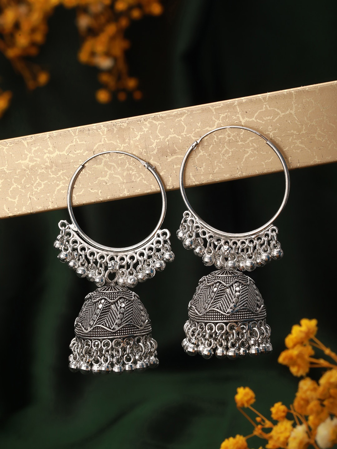 

Aadvik Designs Silver-Plated Jhumkas