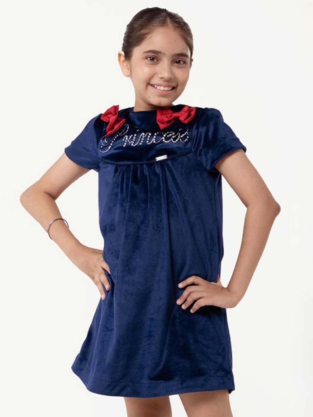 

One Friday Embellished Bow Detail A-Line Dress, Navy blue