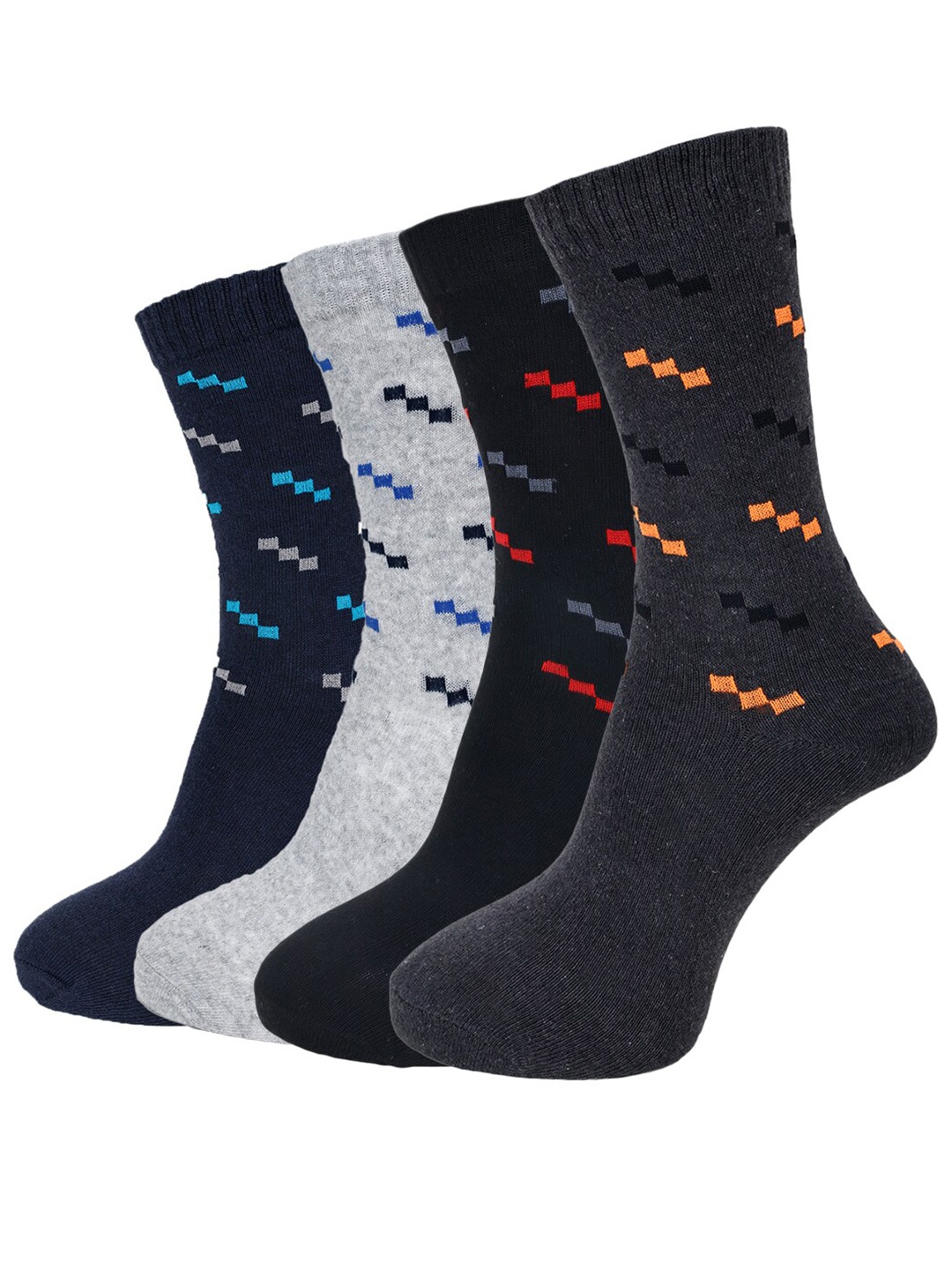 

Dollar Socks Men Pack Of 4 Patterned Calf-Length Socks, Black