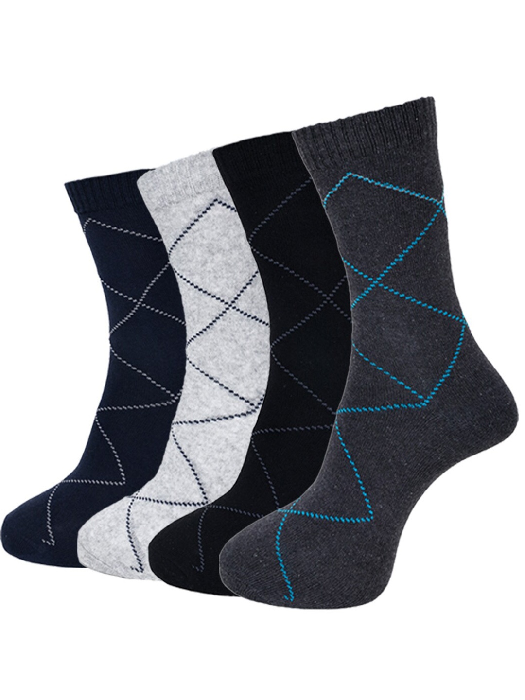 

Dollar Socks Men Pack Of 4 Patterned Above Ankle-Length Socks, Black