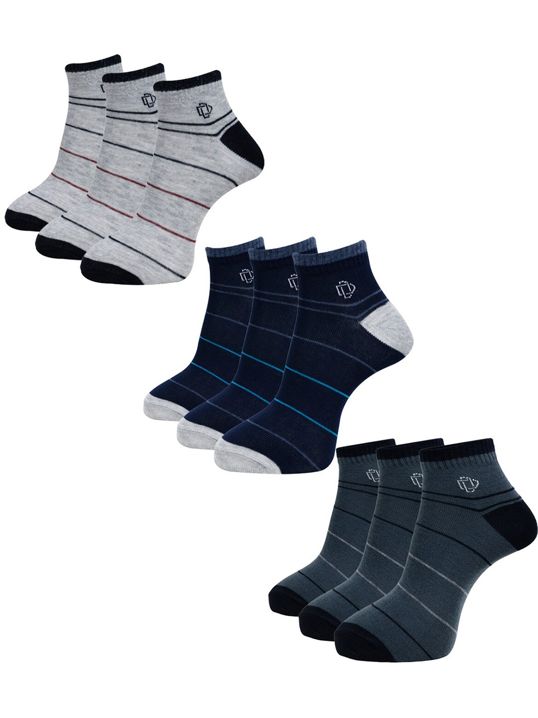 

Dollar Socks Men Pack Of 9 Striped Ankle-Length Socks, Grey