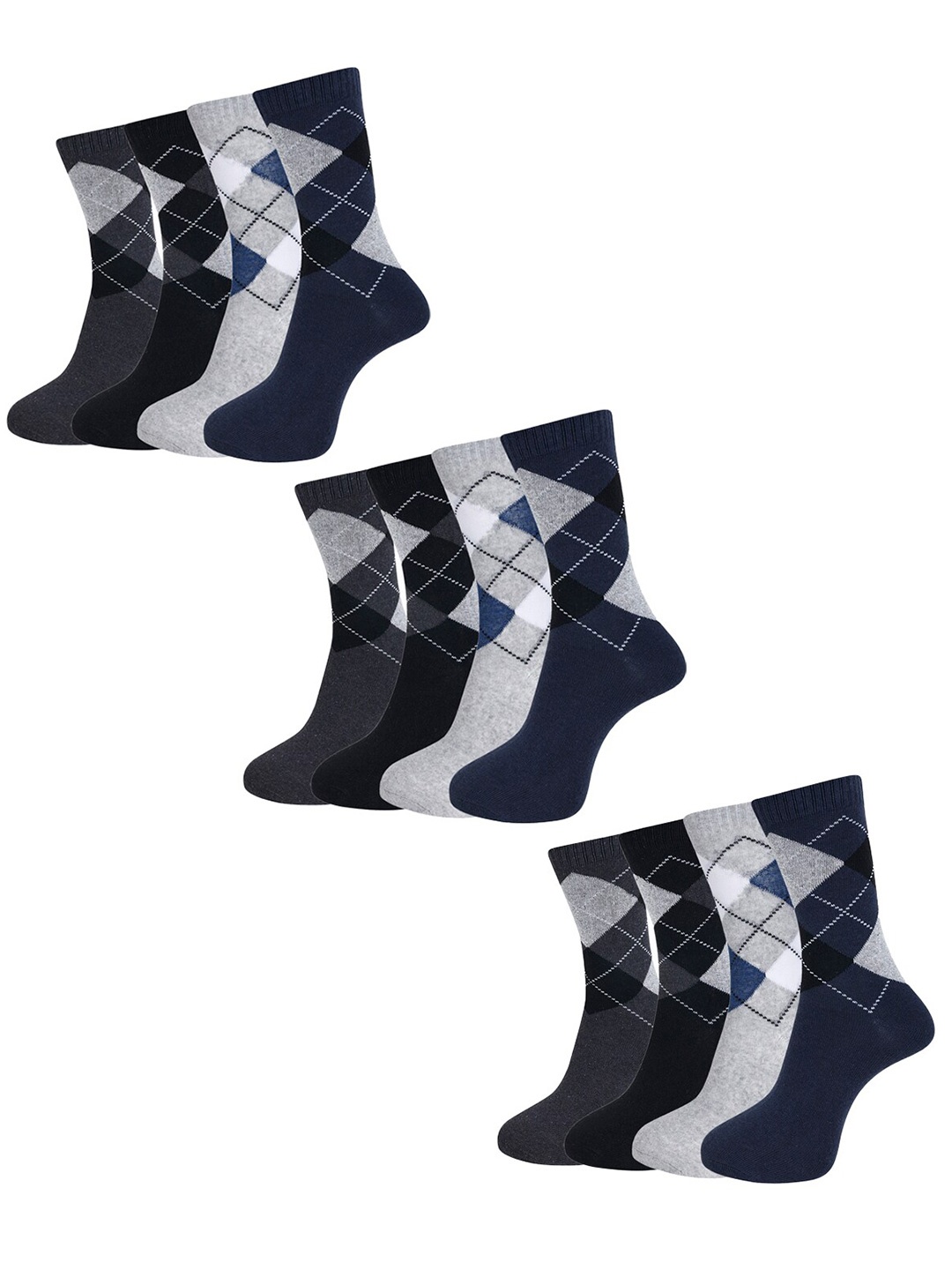 

Dollar Socks Men Pack Of 12 Patterned Above Ankle-Length Socks, Grey