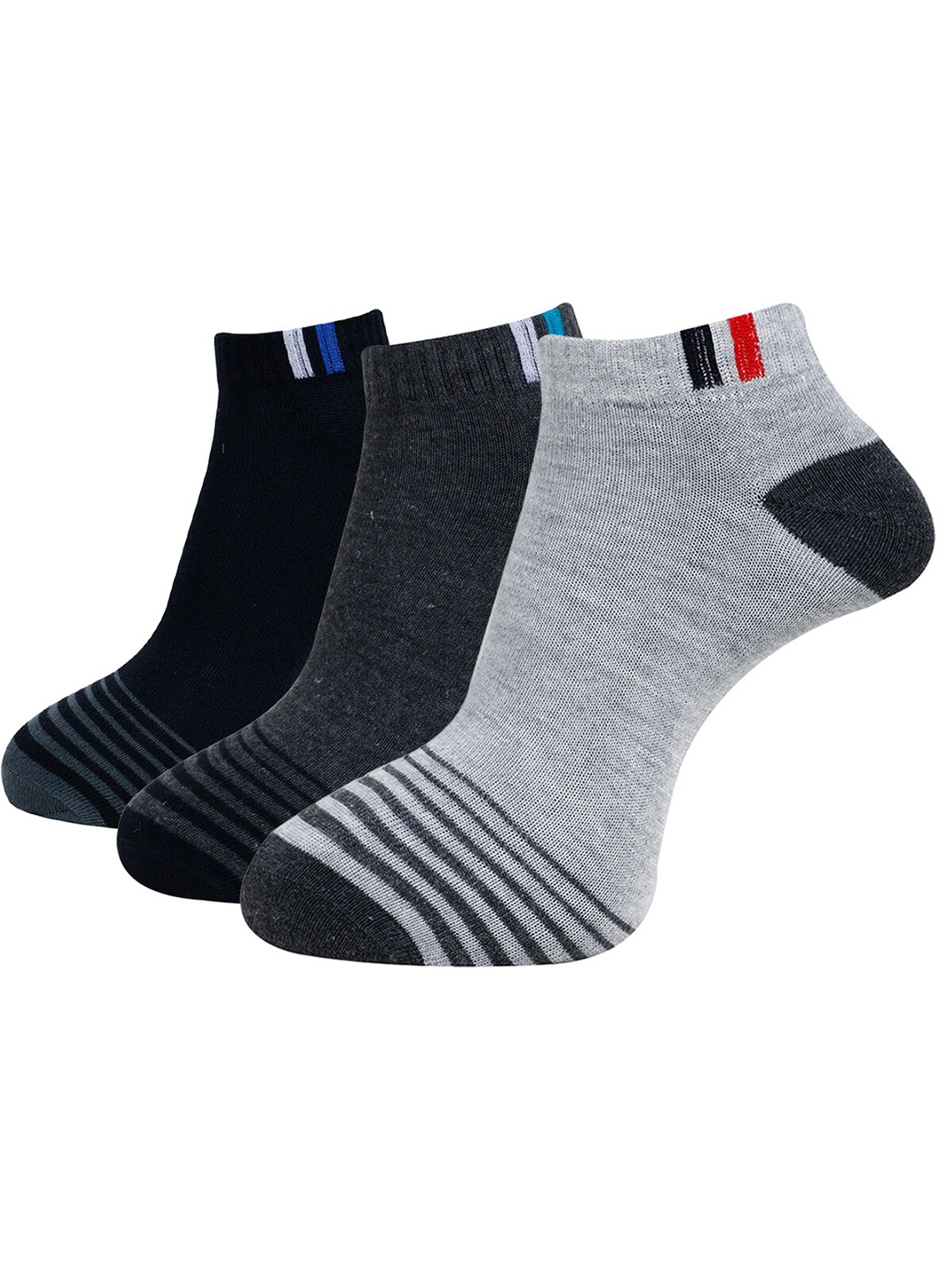 

Dollar Socks Pack Of 3 Striped Ankle Length Socks, Black