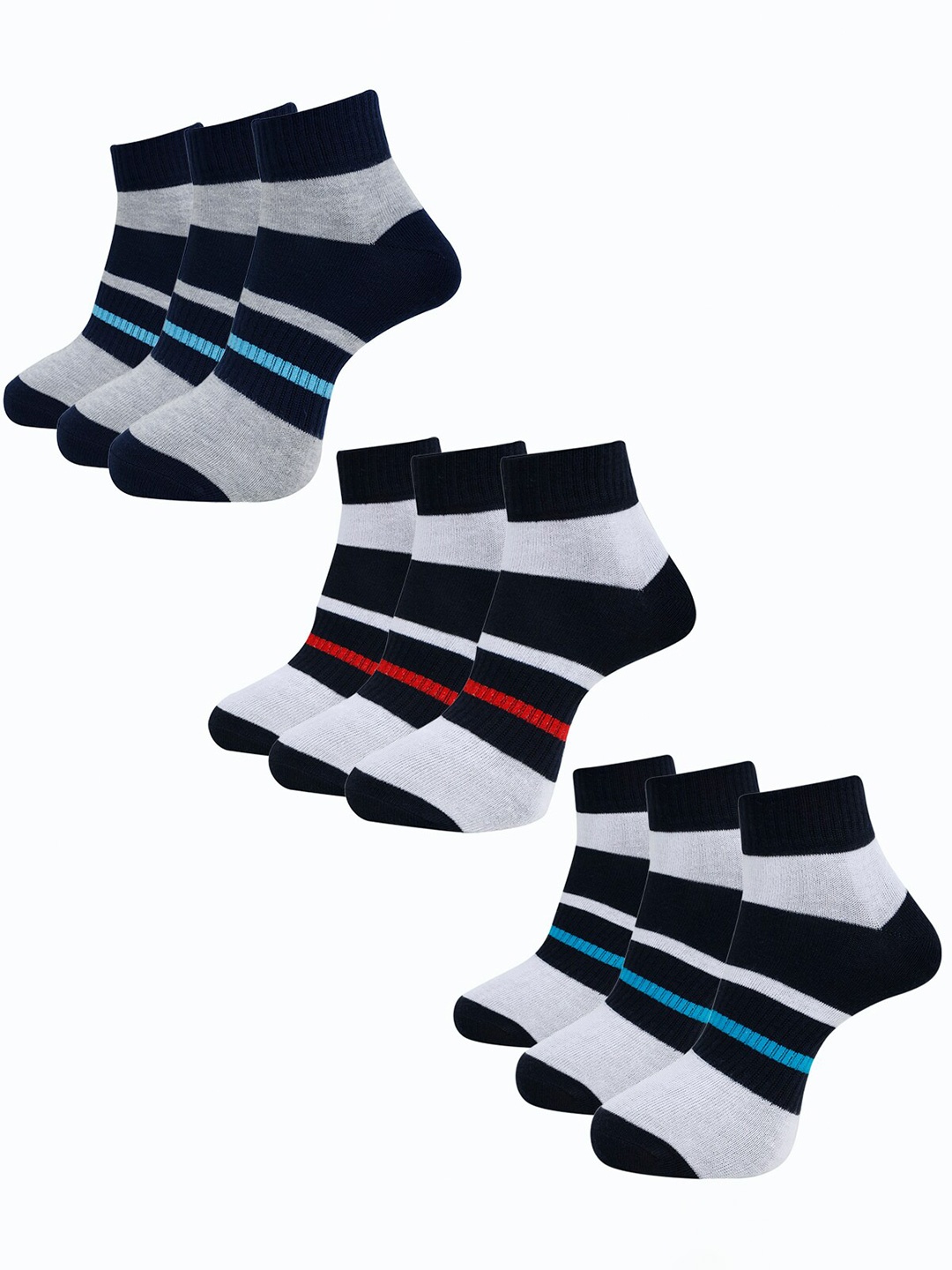 

Dollar Socks Men Pack Of 9 Striped Ankle-Length Socks, Blue