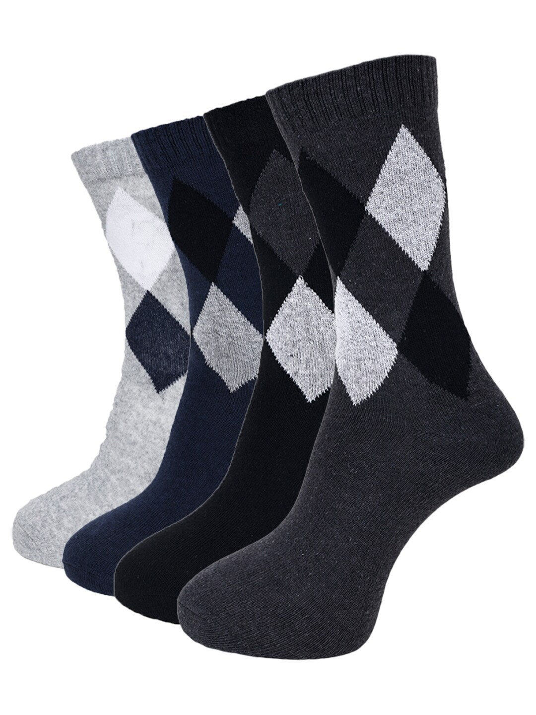 

Dollar Socks Men Pack Of 4 Patterned Calf-Length Socks, Grey