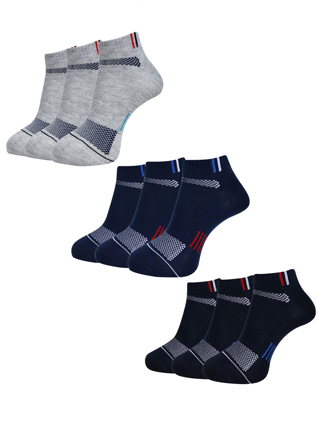 

Dollar Socks Men Pack Of 9 Patterned Ankle Length Socks, Grey