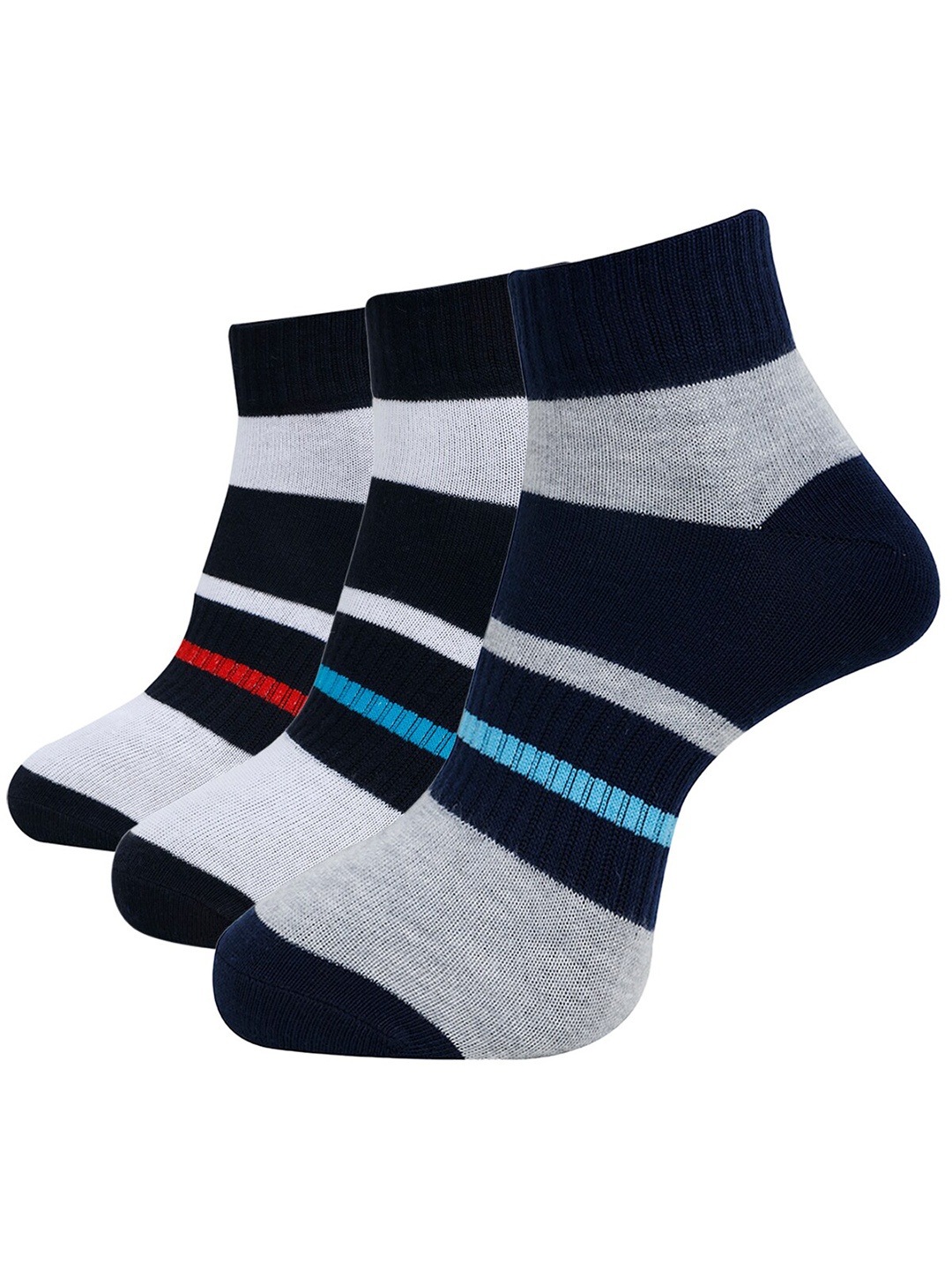 

Dollar Socks Men Pack Of 3 Striped Ankle-Length Socks, Blue