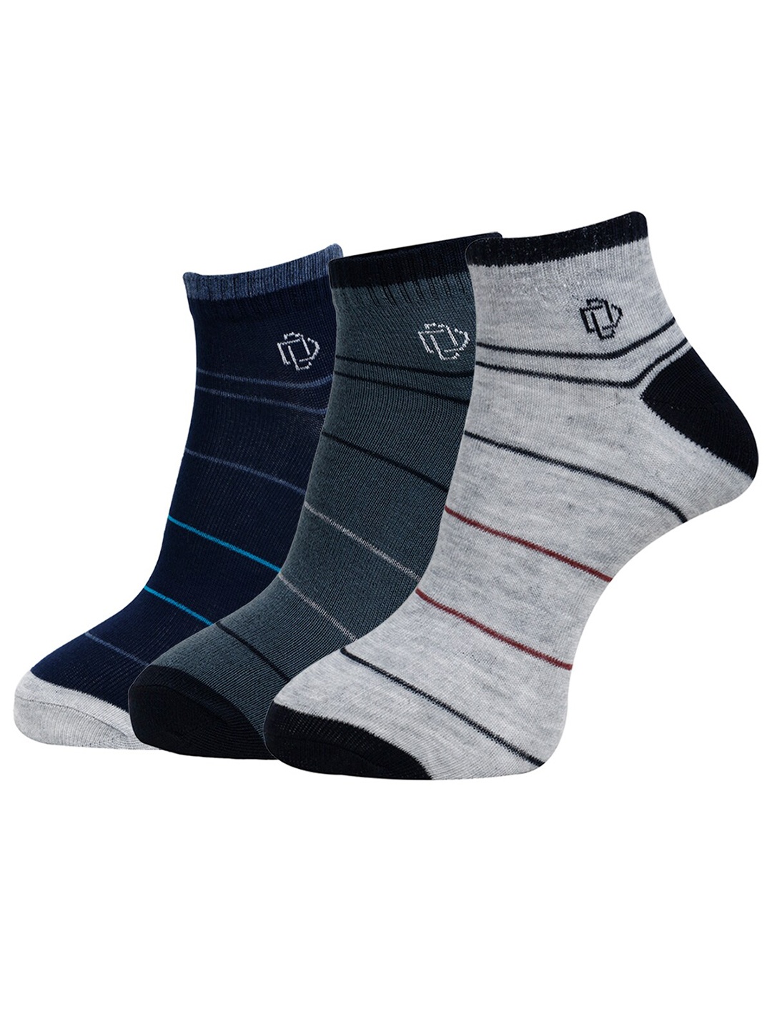 

Dollar Socks Men Pack Of 3 Striped Ankle-Length Socks, Navy blue