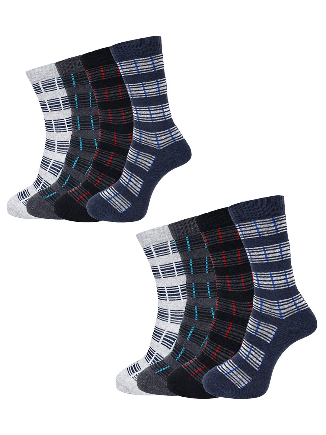 

Dollar Socks Men Pack of 8 Striped Calf-Length Patterned Socks, Grey