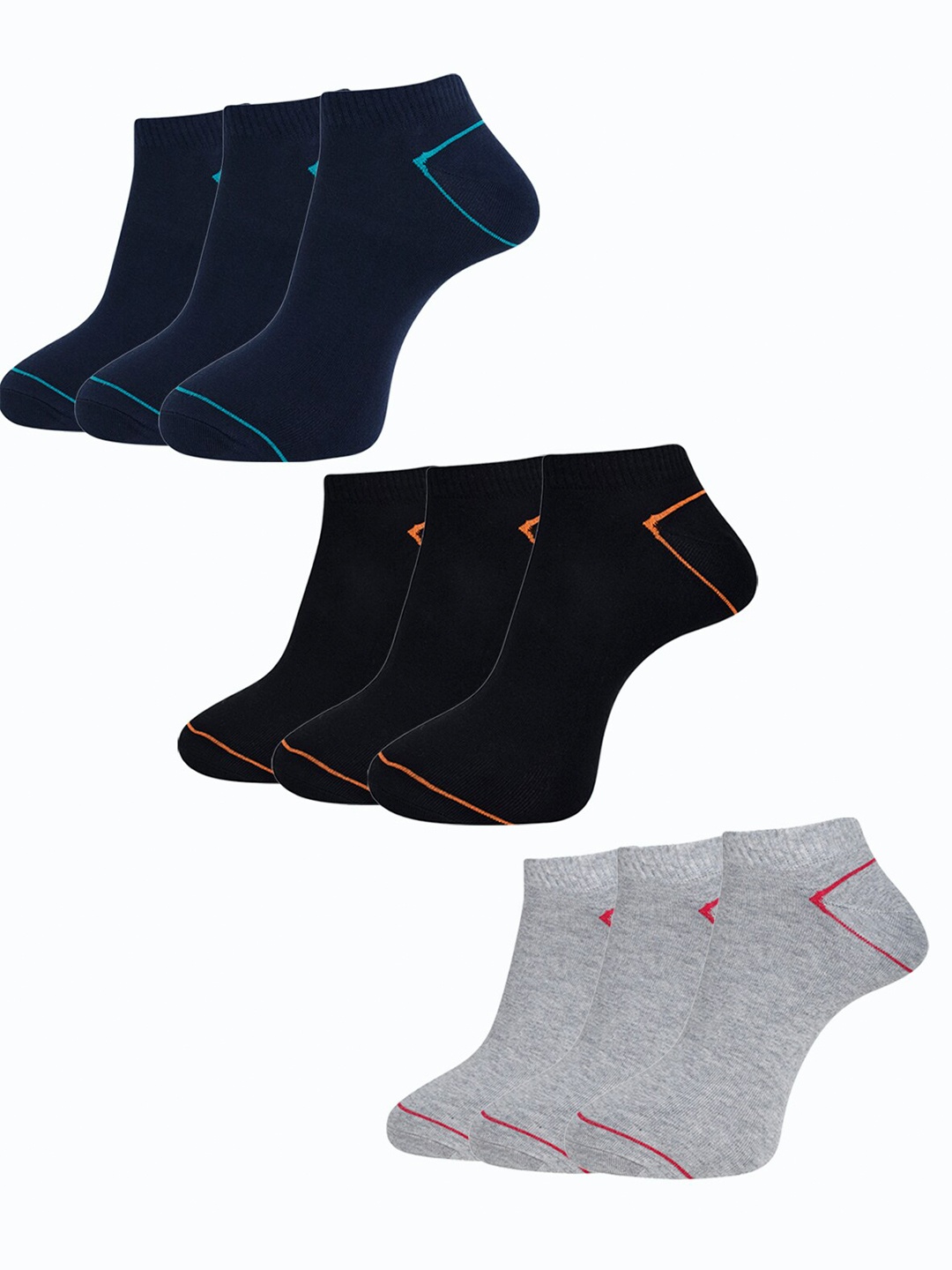 

Dollar Socks Men Pack Of 9 Patterned Ankle-Length Socks, Navy blue